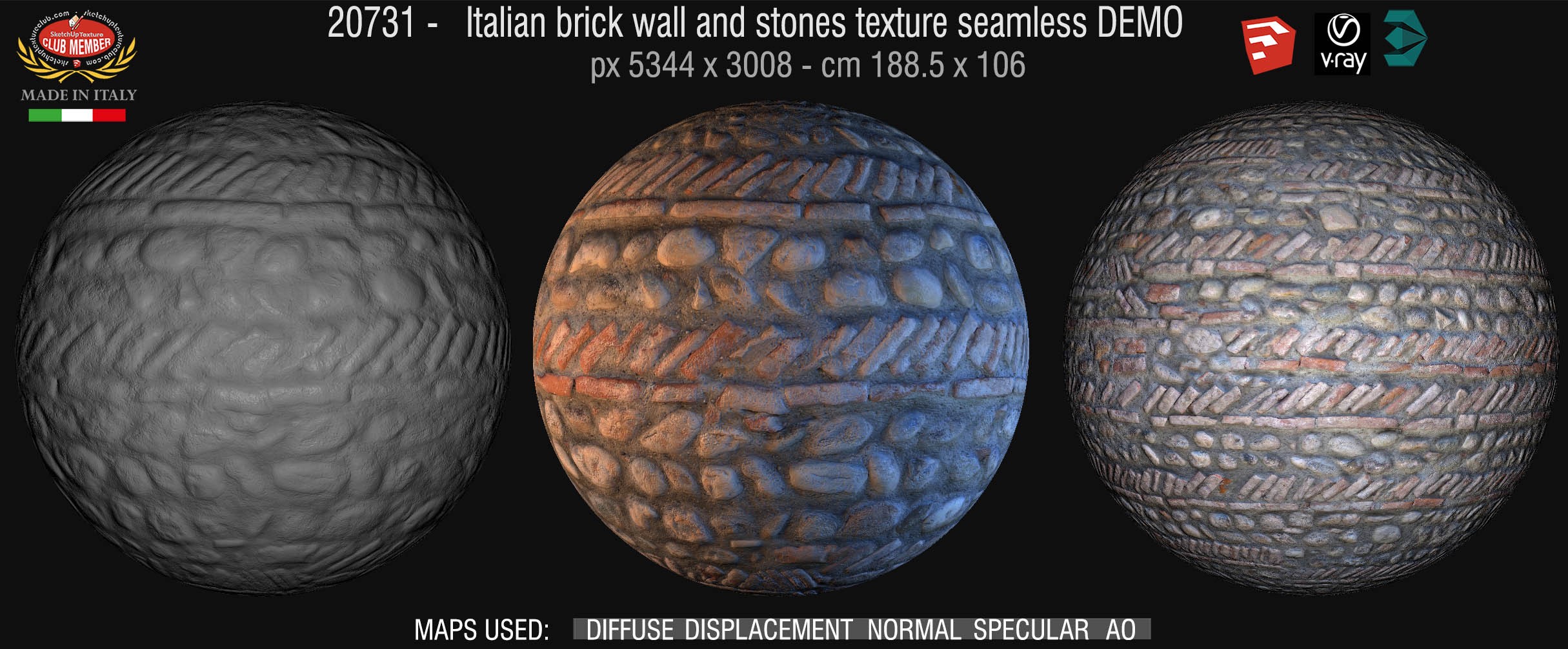 20731 Italy brick wall and stones texture + maps DEMO