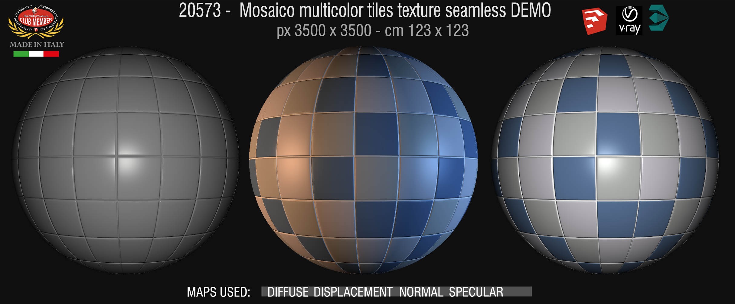 20573 Mosaic multicolor tiles texture + maps DEMO