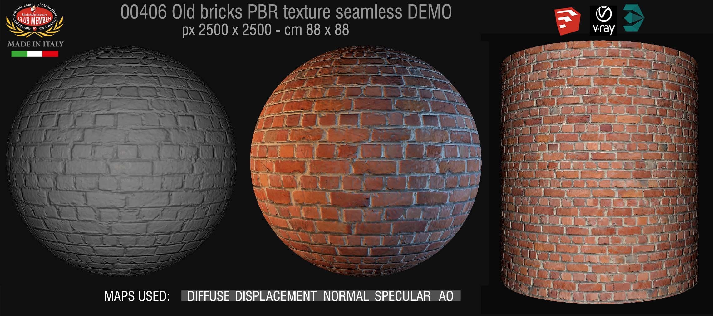 00406 Old bricks PBR texture seamless DEMO