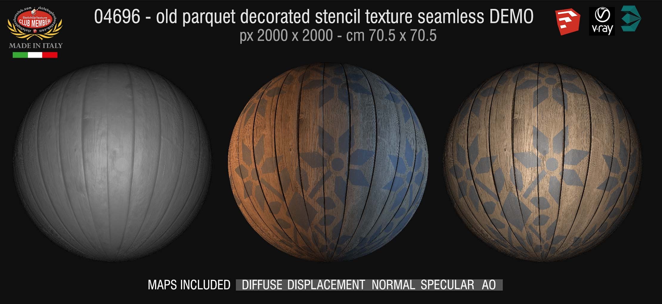 04696 HR Parquet decorated stencil texture seamless + maps DEMO