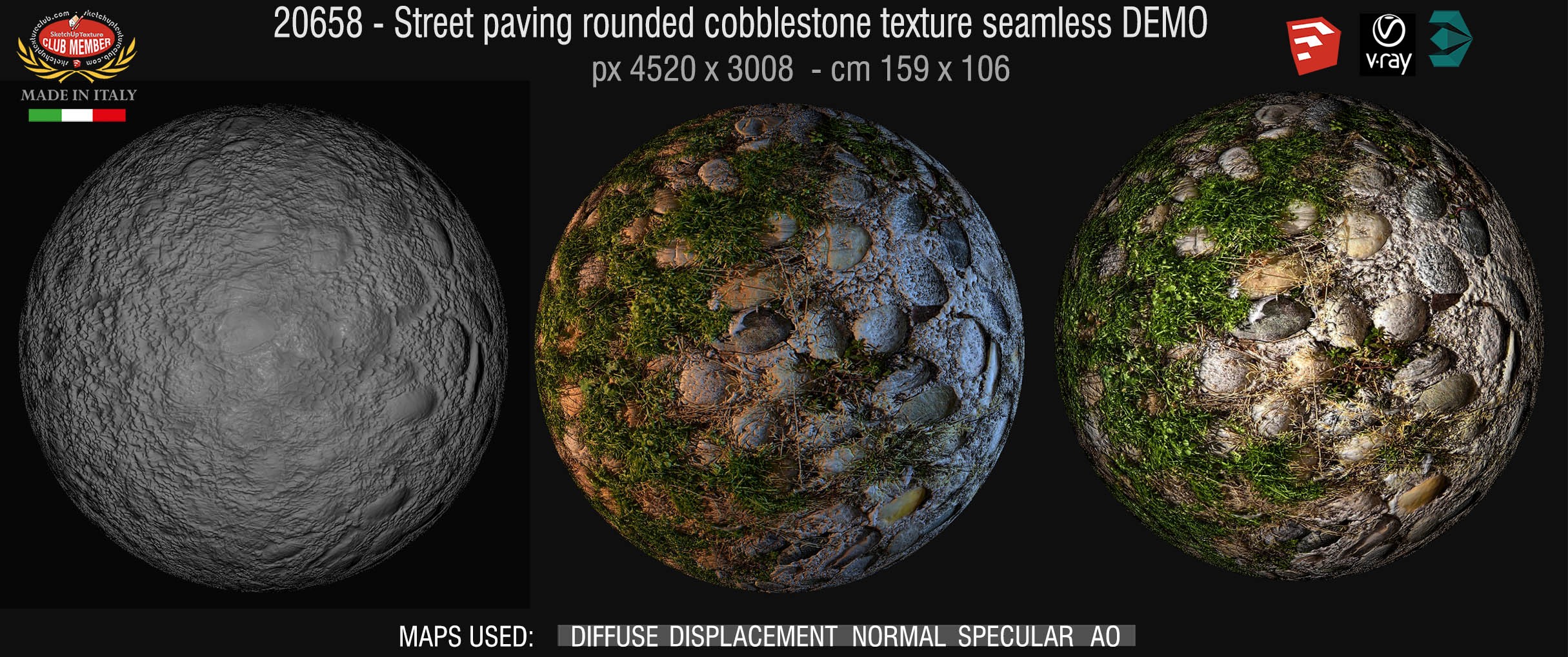 20658 Street paving rounded cobblestone texture + maps DEMO