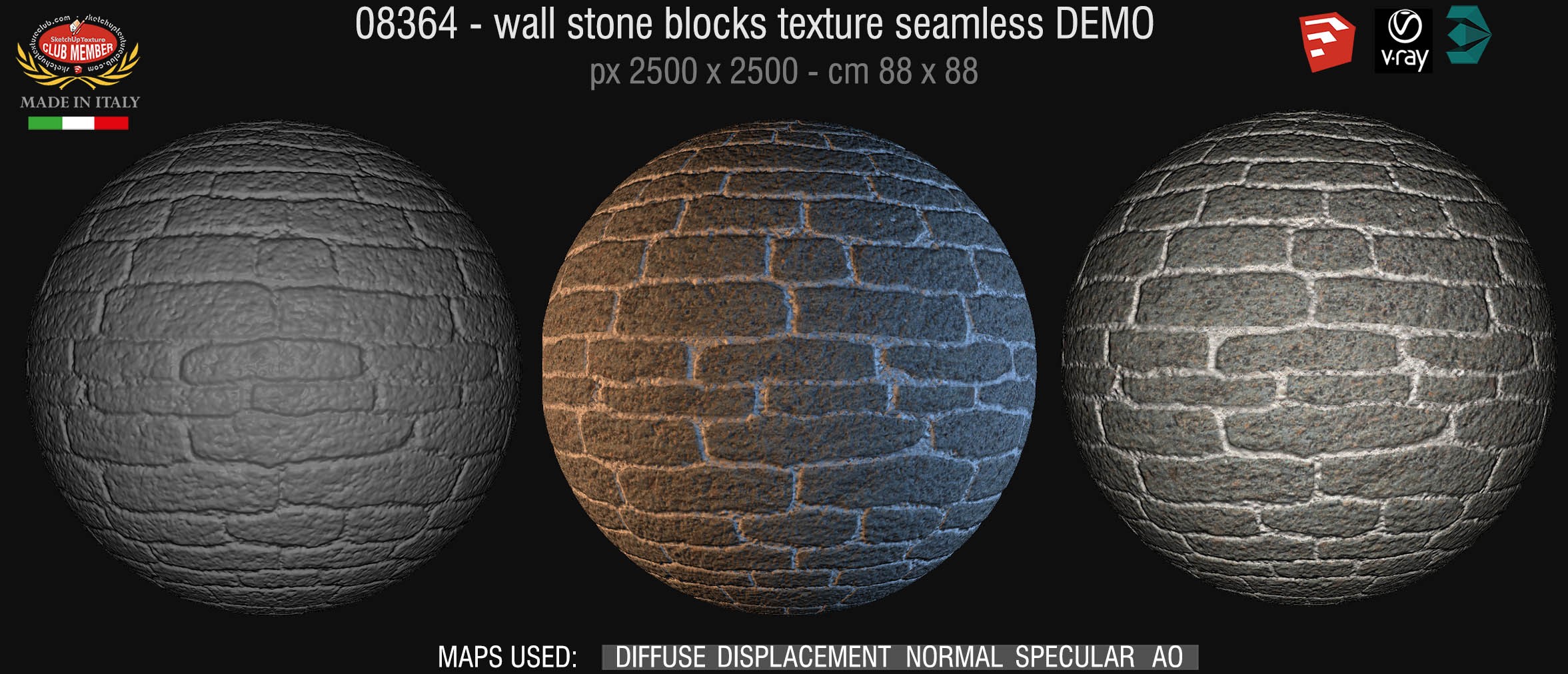 08364 HR Wall stone with regular blocks texture + maps DEMO