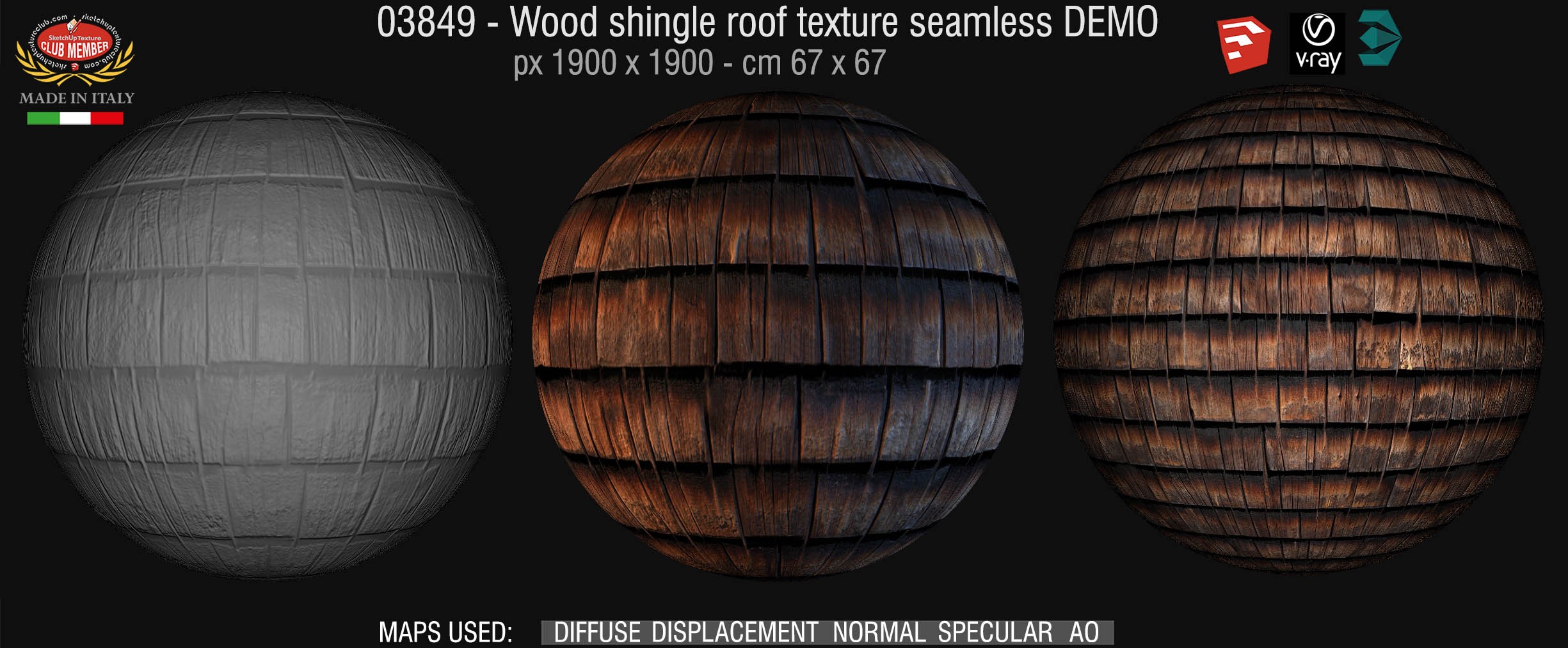 03849 Wood shingle roof texture seamless + maps DEMO