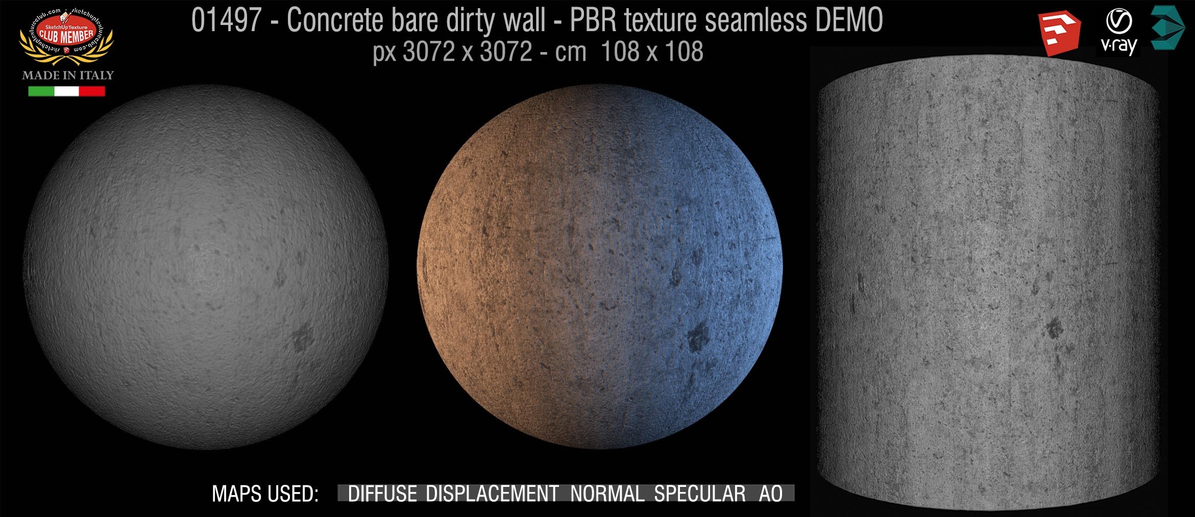 01497 Concrete bare dirty wall PBR texture seamless DEMO