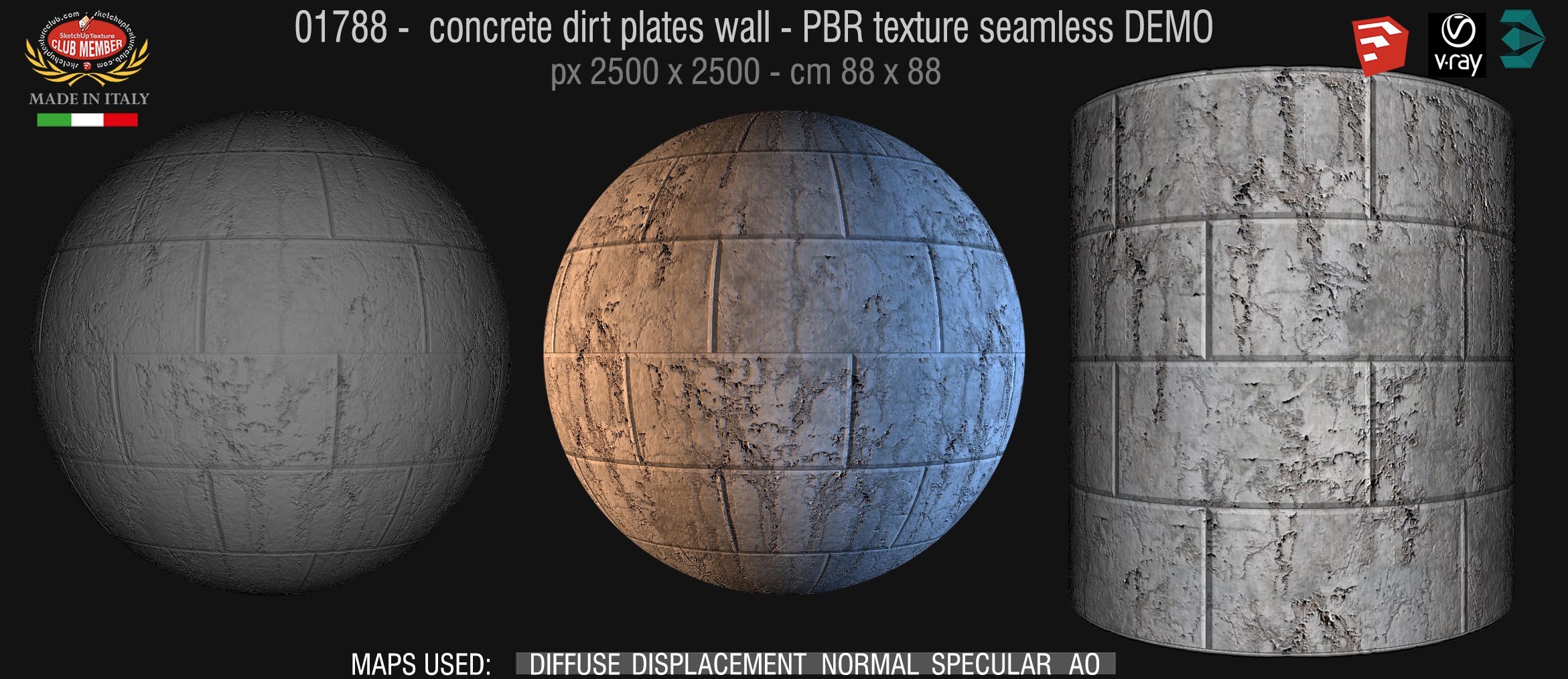 01788 concrete dirt plates wall PBR texture seamless DEMO