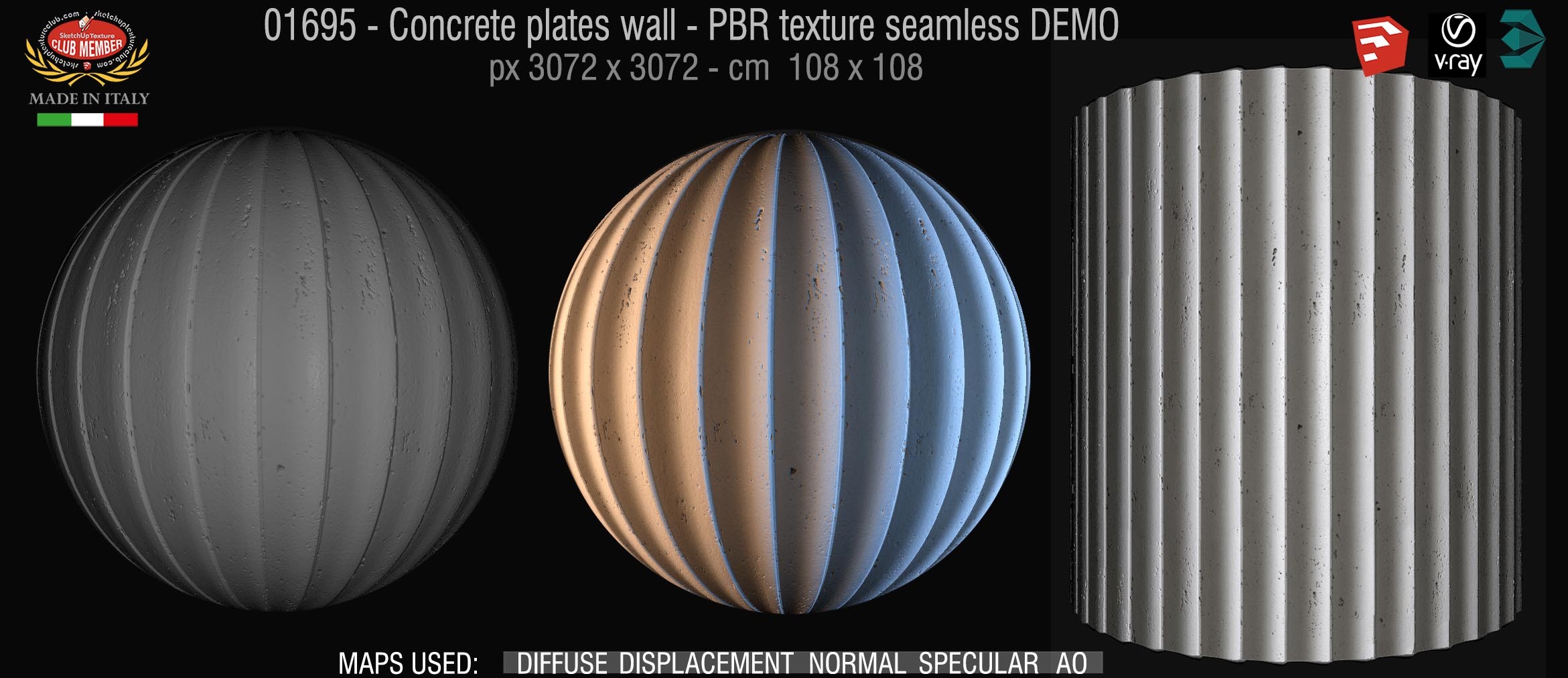 01695 Concrete clean plates wall PBR texture seamless DEMO