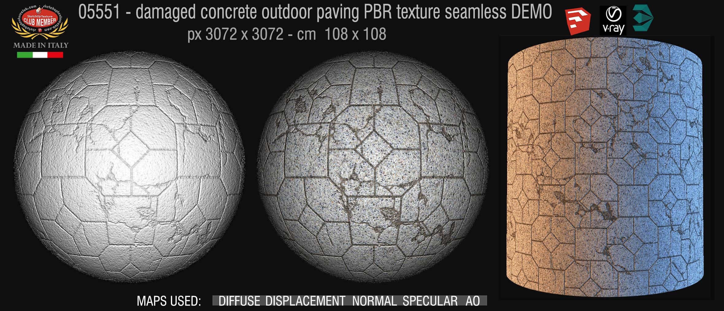05551 Damaged concrete outdoor paving PBR texture seamless DEMO