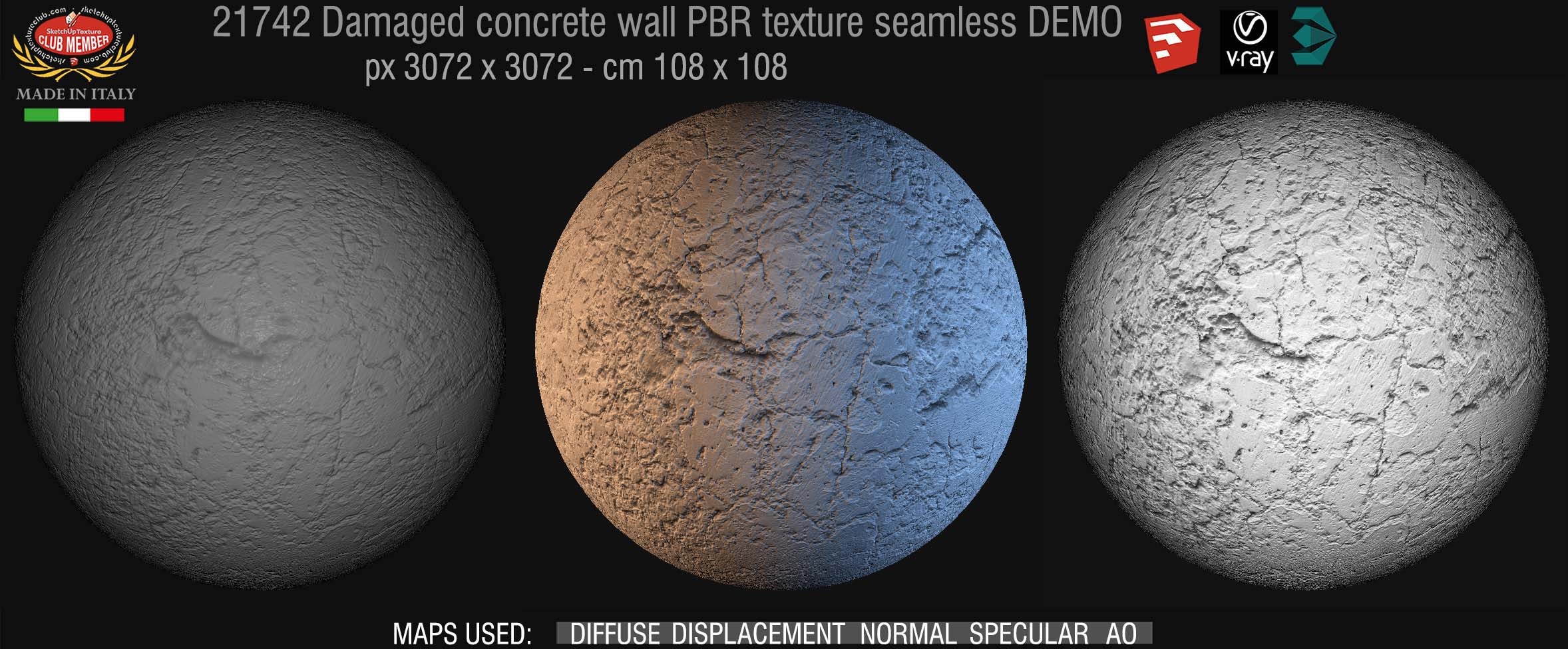 21472 Damaged concrete wall PBR texture seamless DEMO