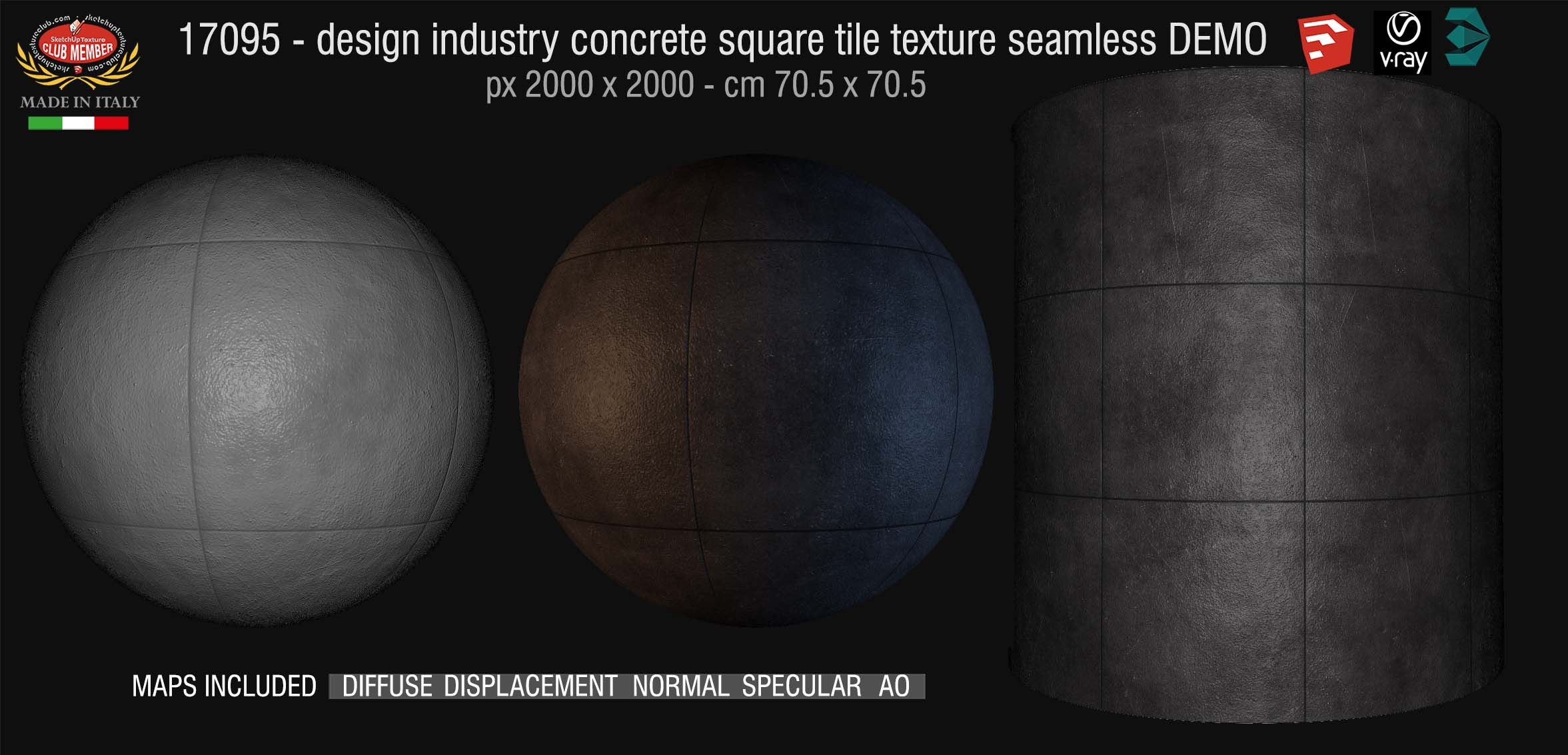 17095 Design industry concrete square tile texture seamless + maps DEMO