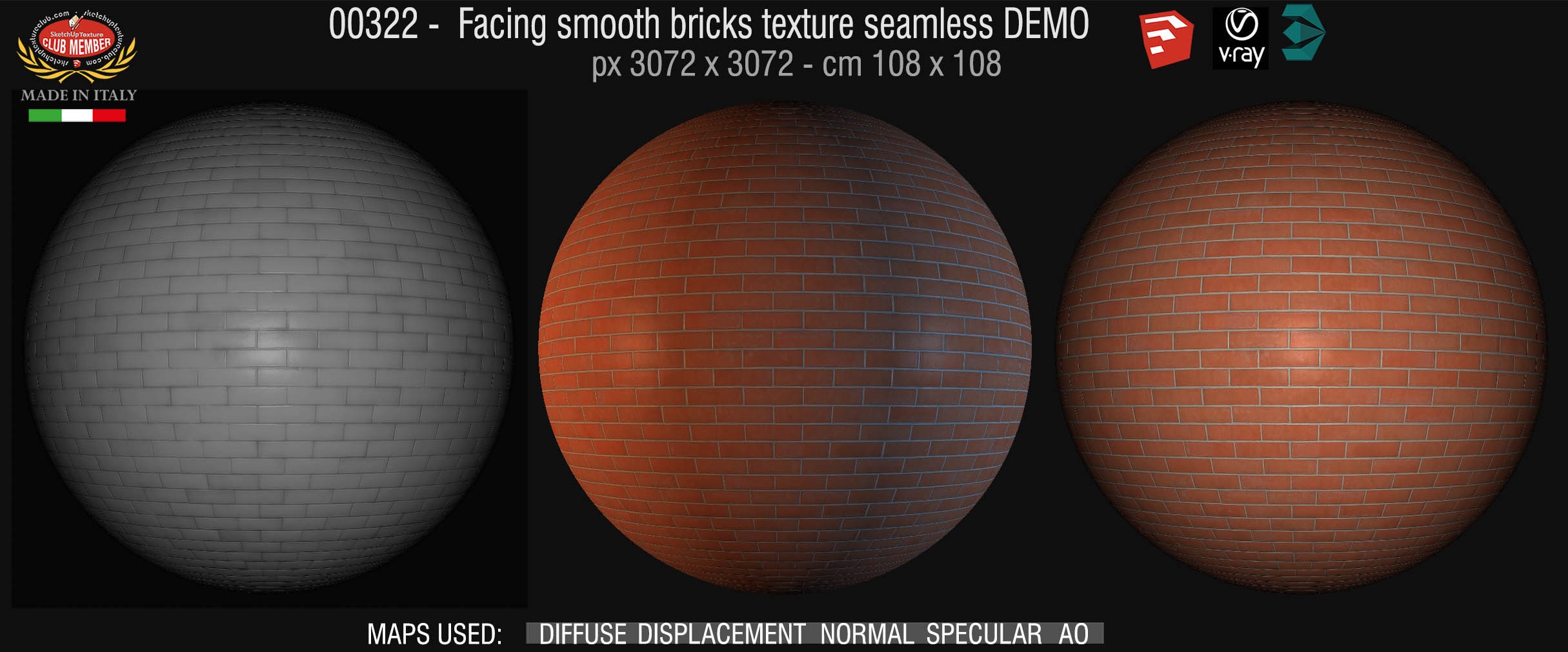 00322 Facing smooth bricks texture seamless + maps DEMO