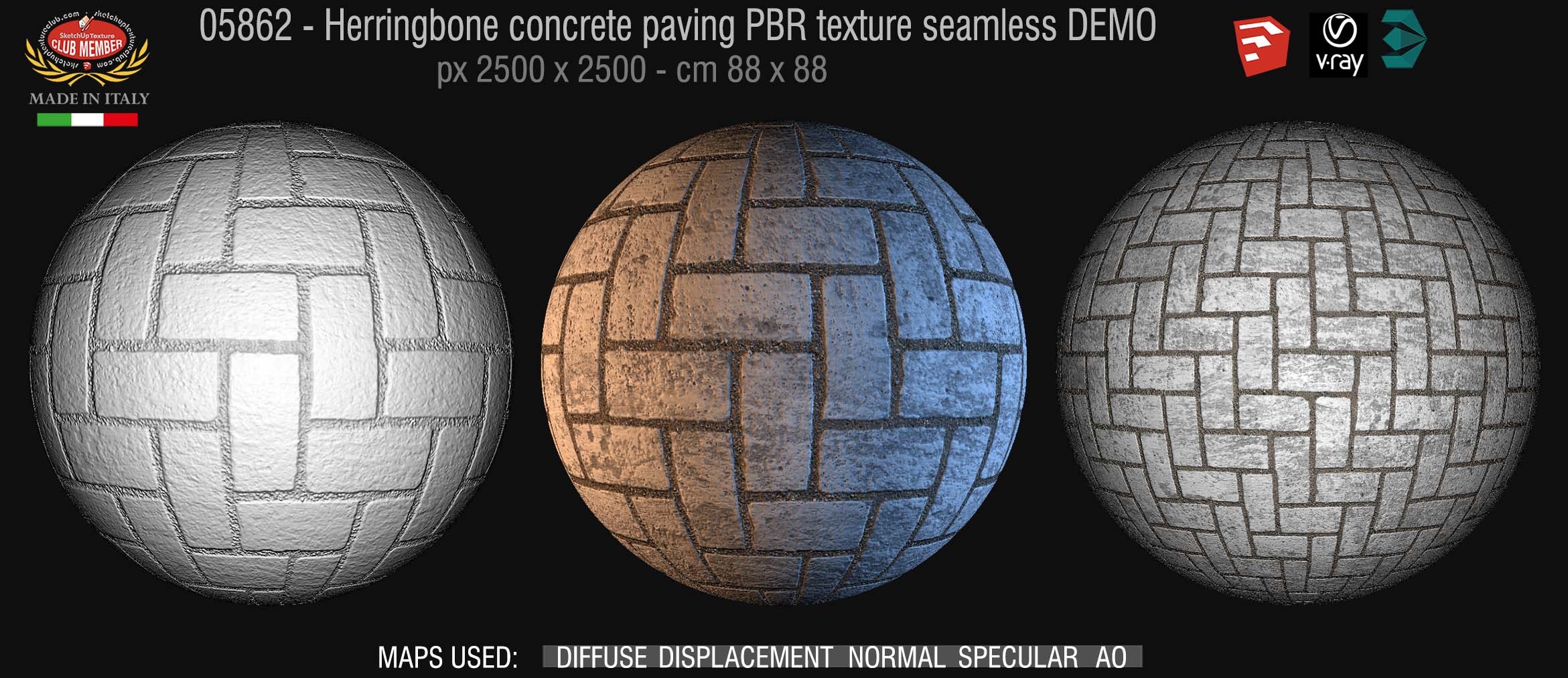 05862 Herringbone concrete paving PBR texture seamless DEMO