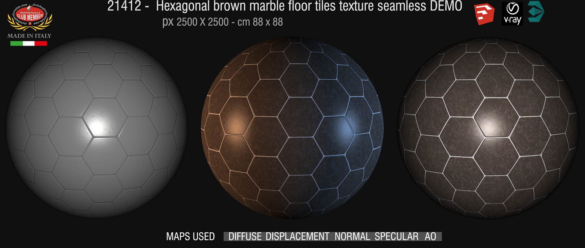 21412 hexagonal brown marble tile texture seamless + maps DEMO