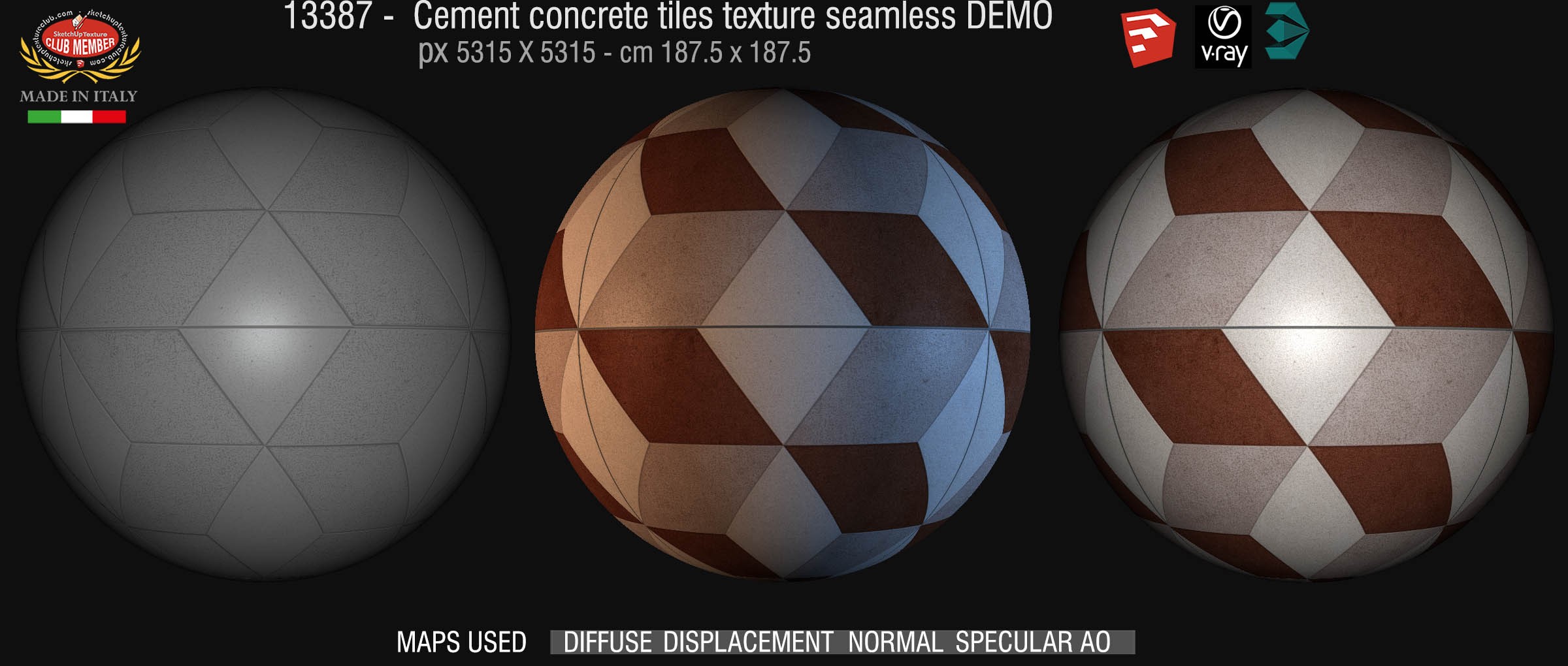 13387 Cement concrete tile texture seamless + maps DEMO