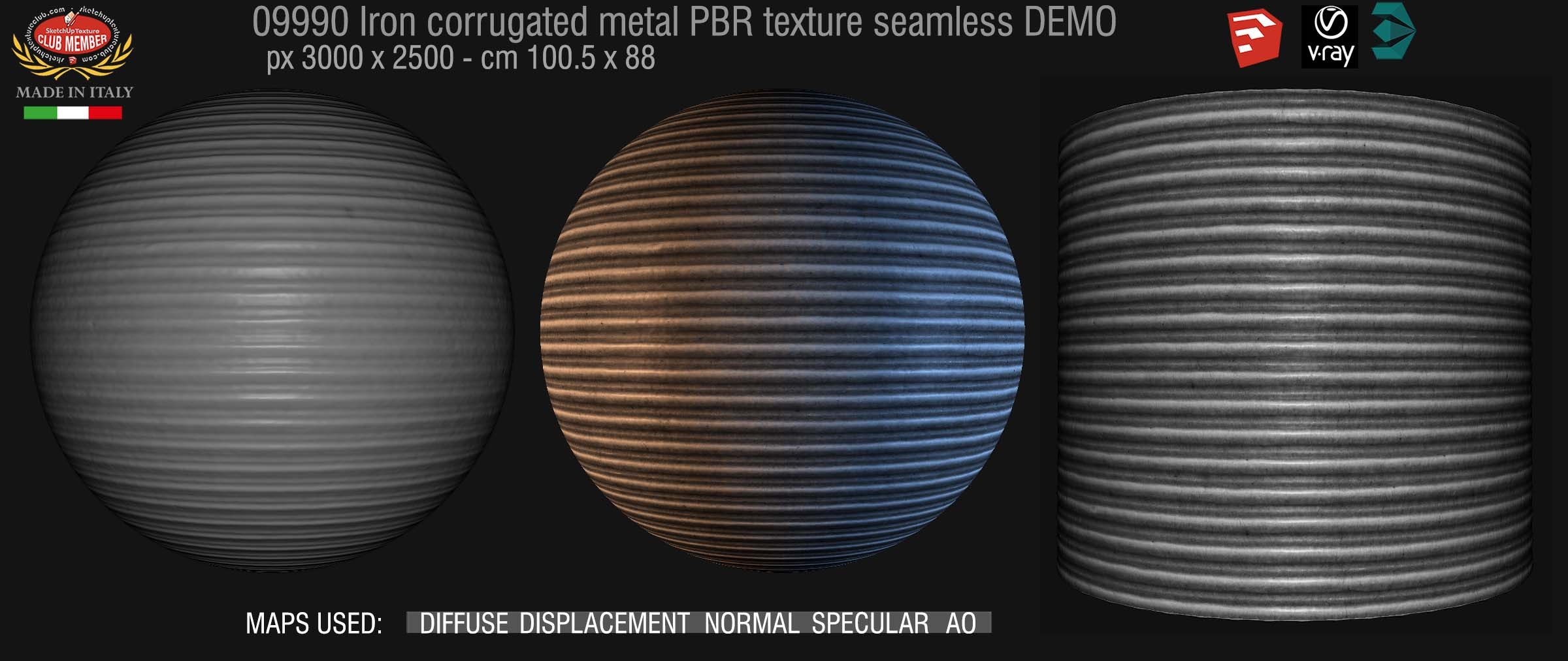09990 Iron corrugated metal PBR texture seamless DEMO