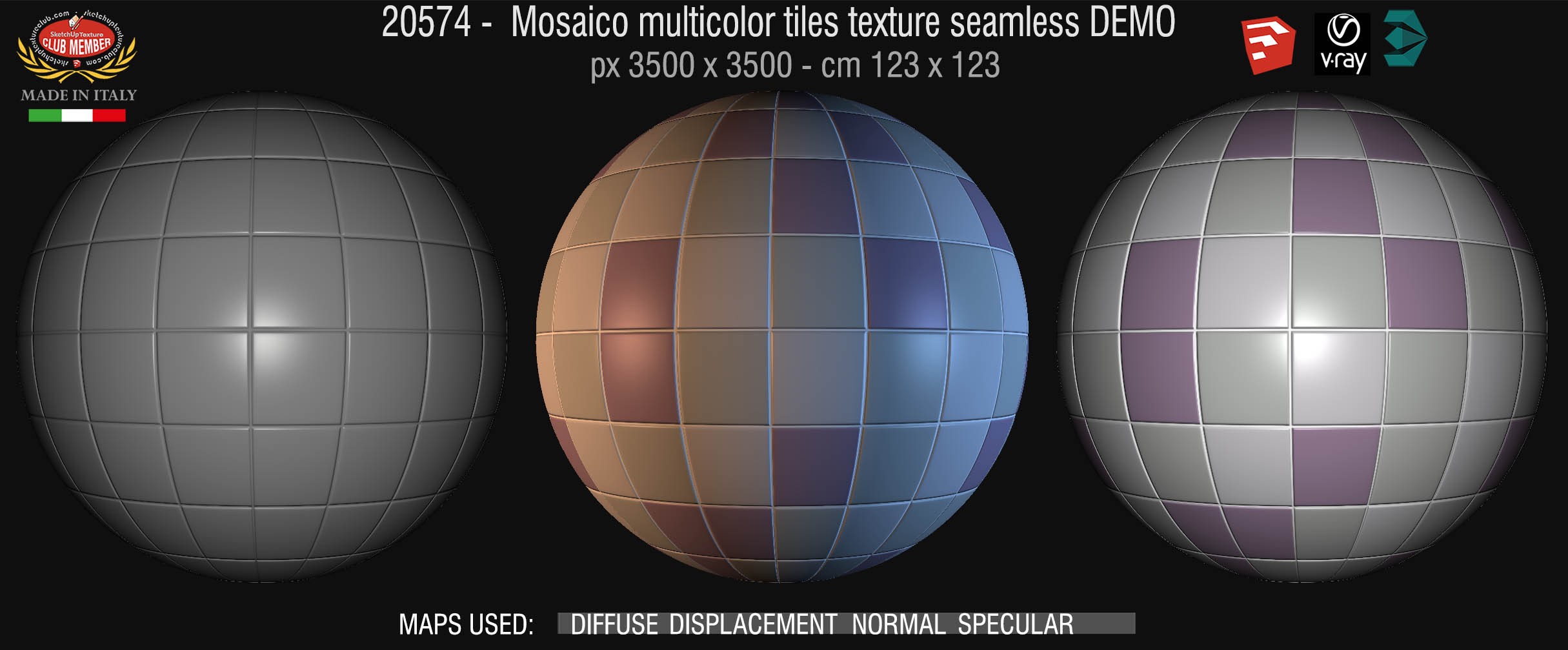 20574 Mosaic multicolor tiles texture + maps DEMO