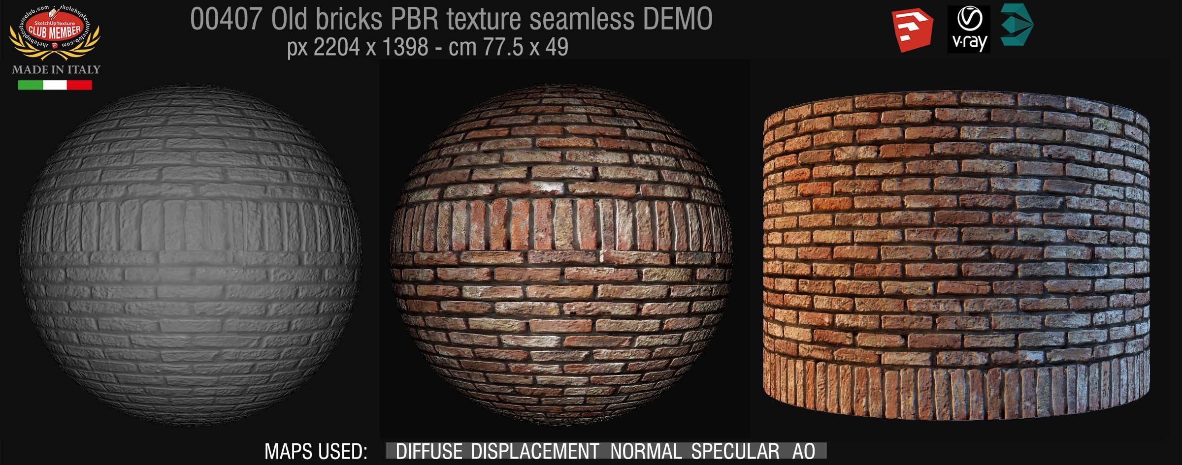 00407 Old bricks PBR texture seamless DEMO