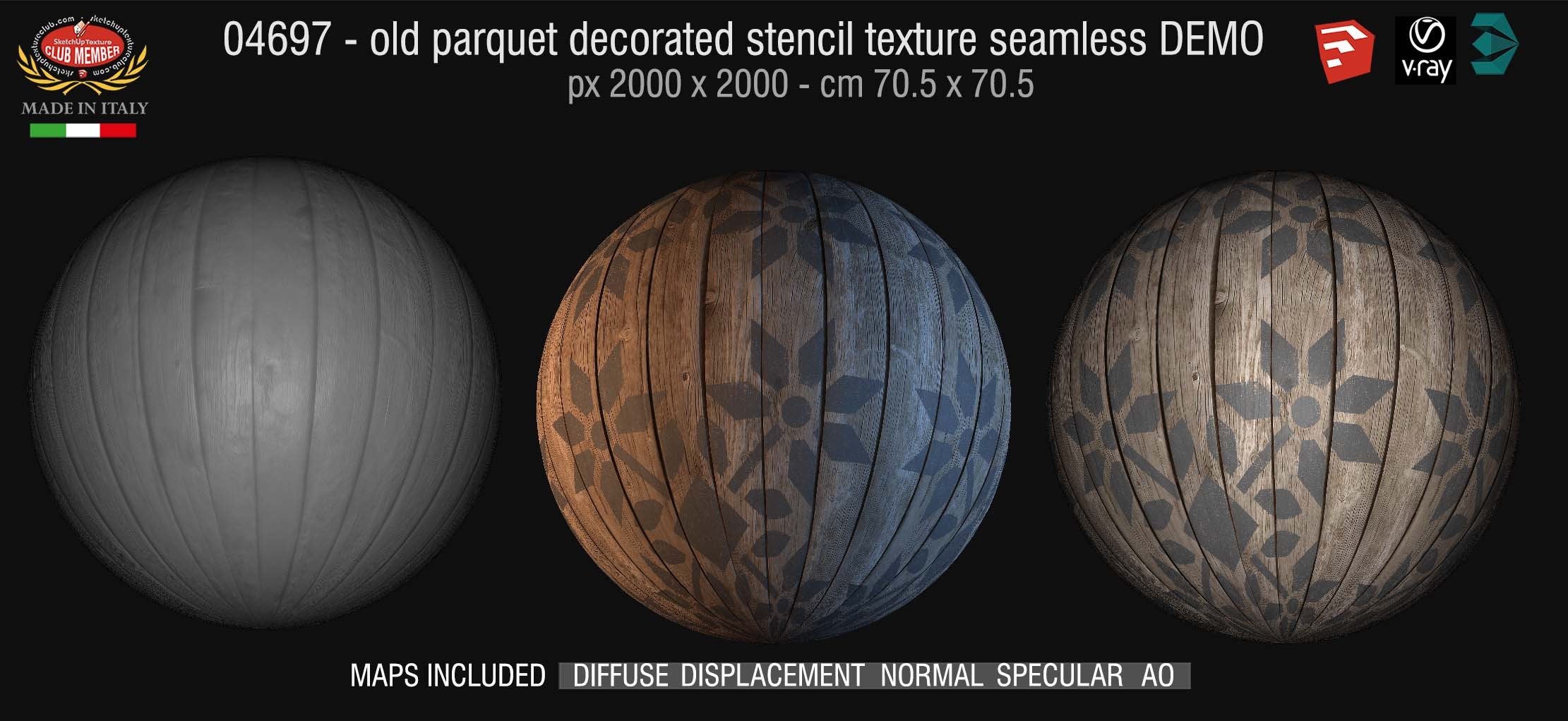 04697 HR Parquet decorated stencil texture seamless + maps DEMO