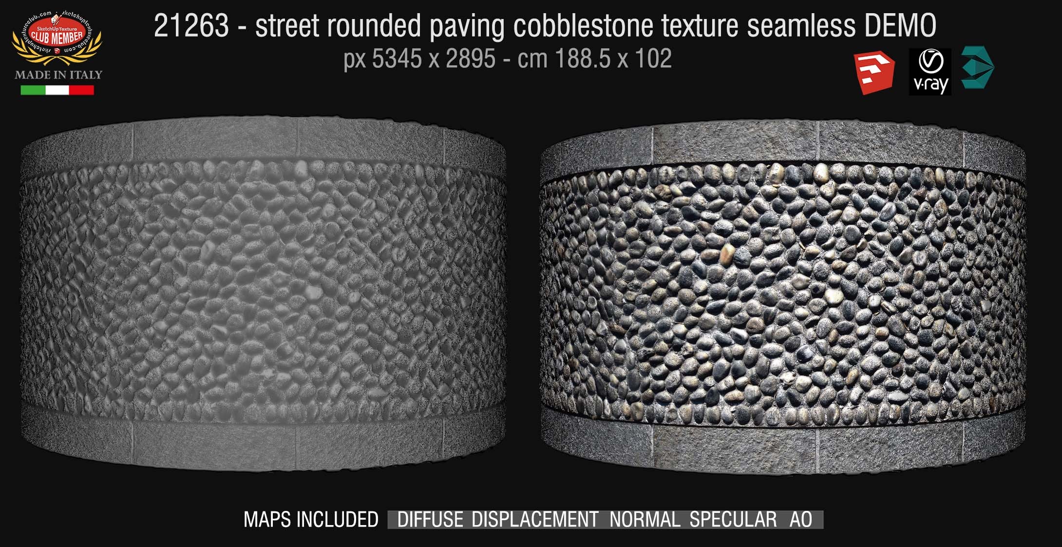 21263 Street paving rounded cobblestone texture + maps DEMO