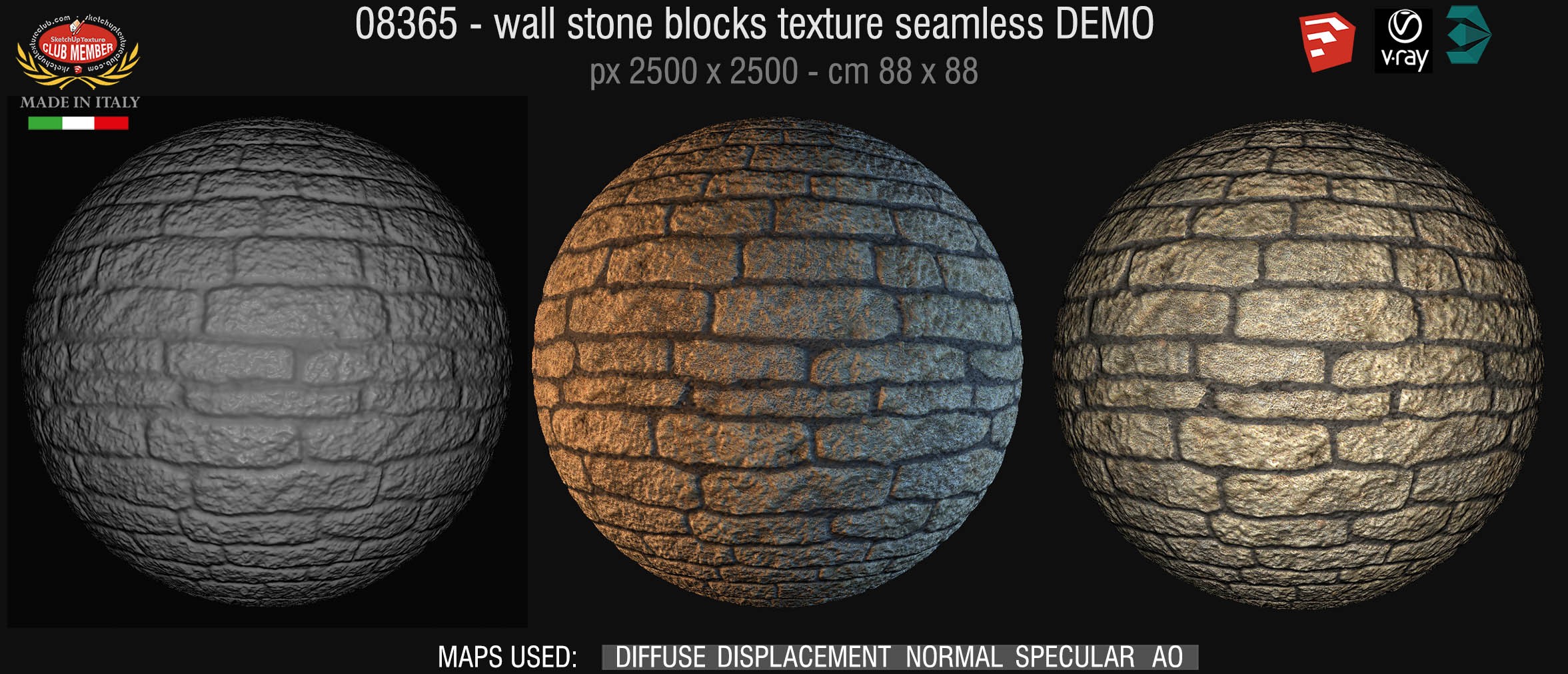 08365 HR Wall stone with regular blocks texture + maps DEMO