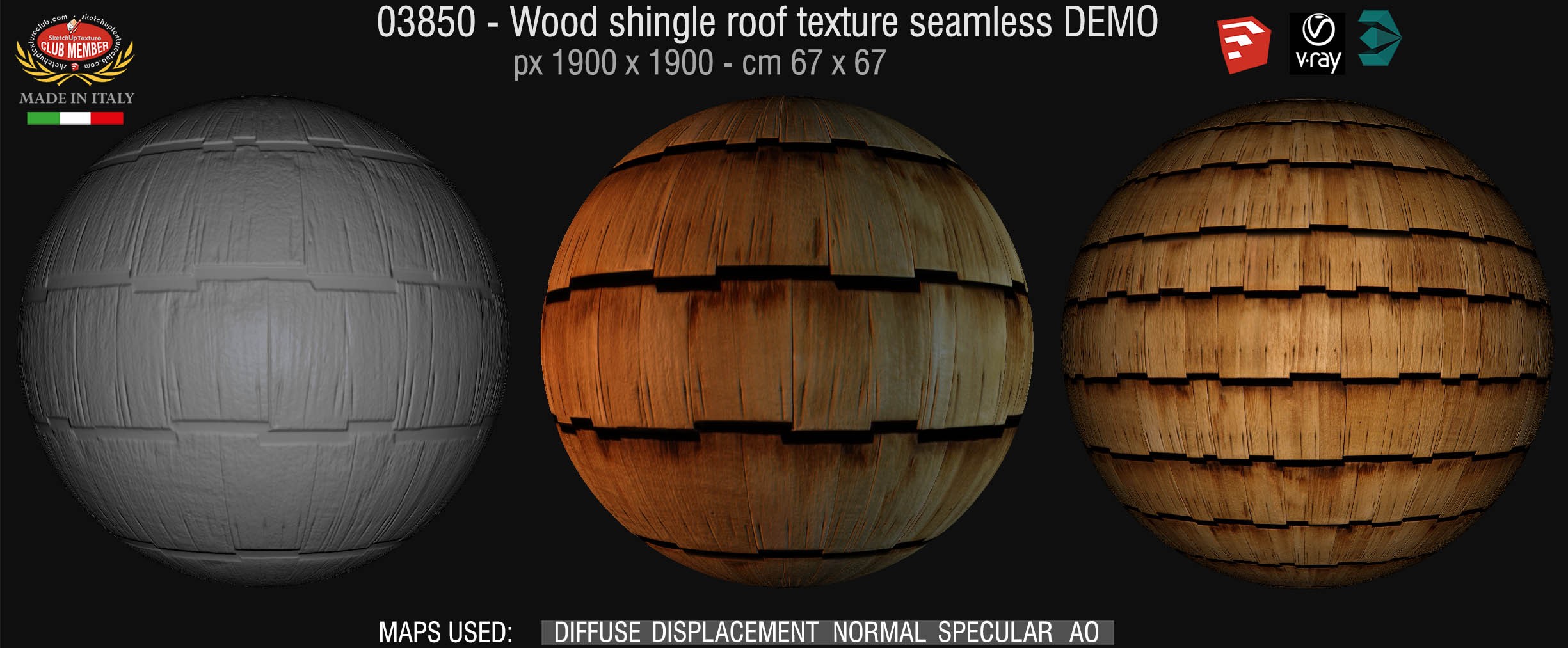 03850 Wood shingle roof texture seamless + maps DEMO