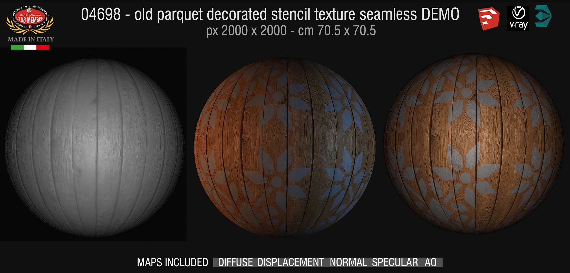 04698 HR Parquet decorated stencil texture seamless + maps DEMO