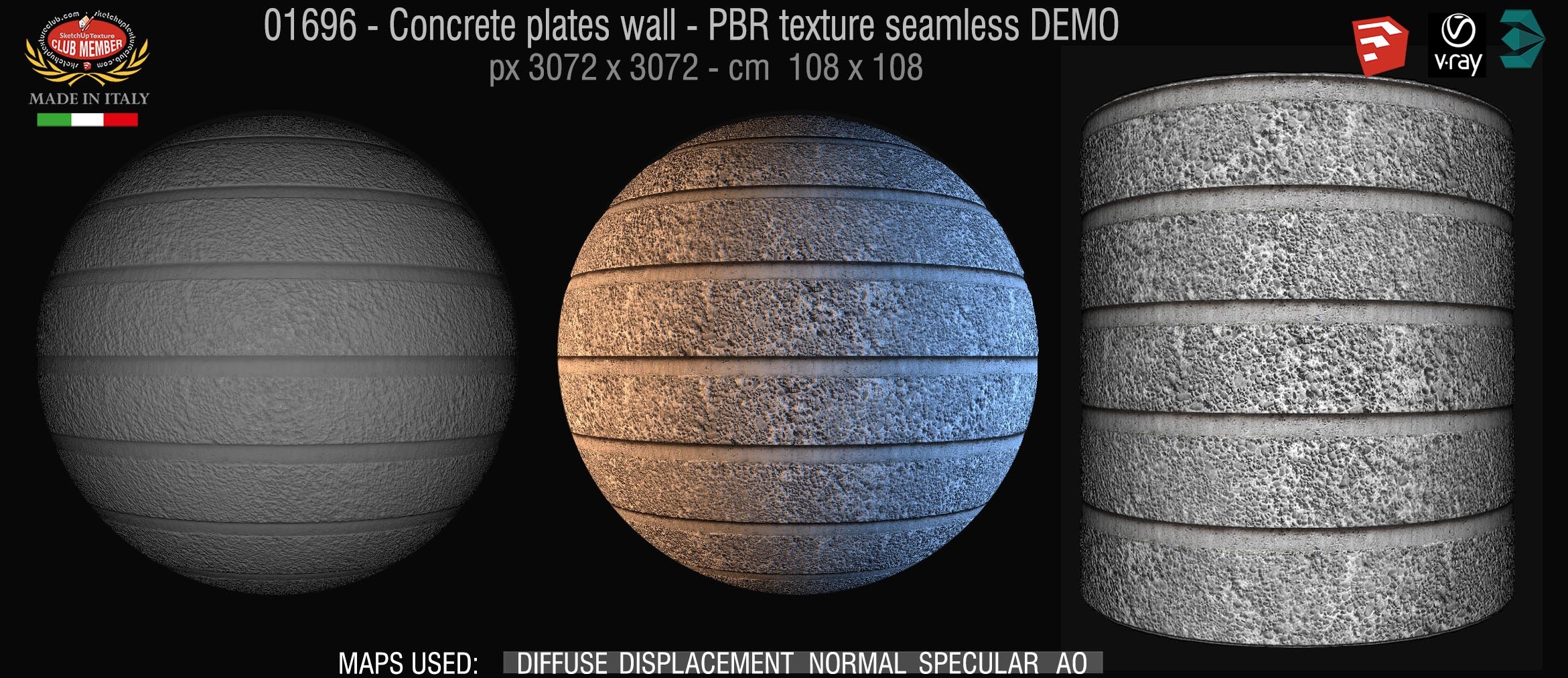 01696 Concrete clean plates wall PBR texture seamless DEMO