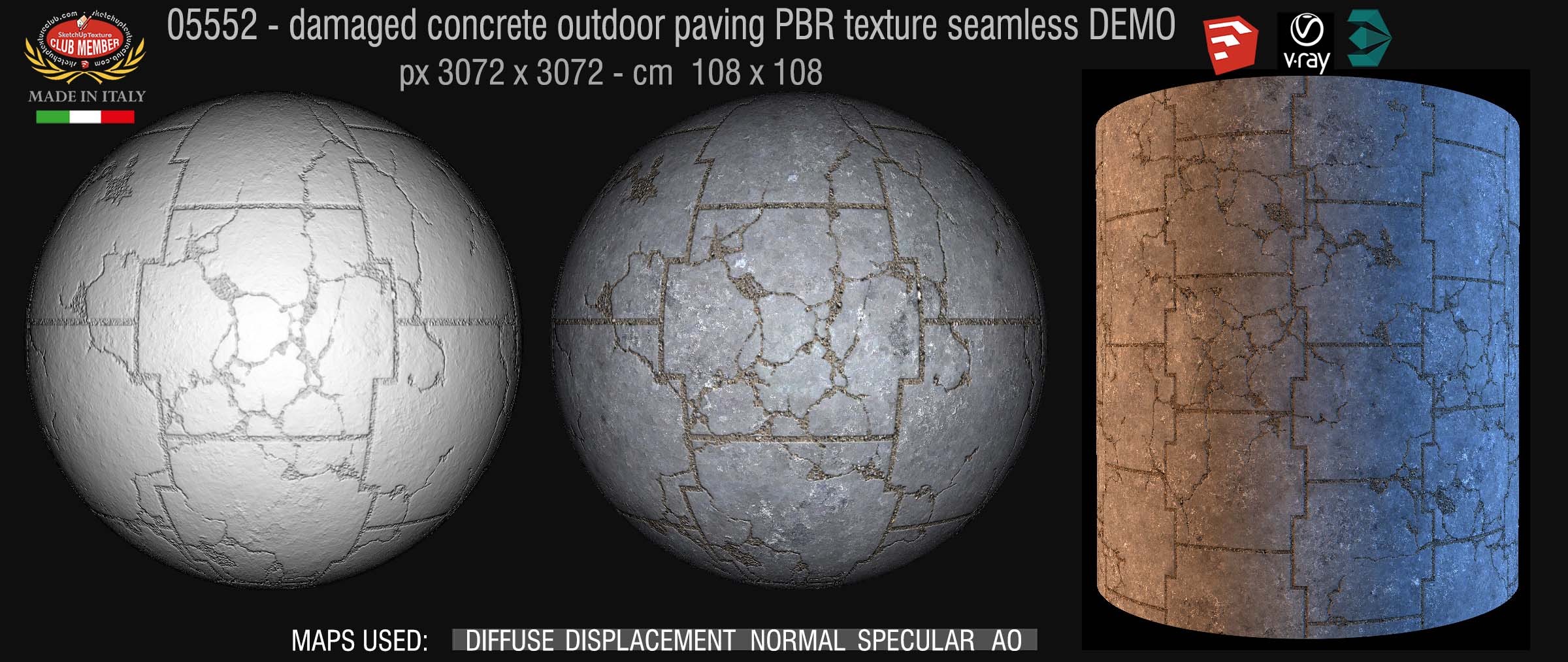 05552 Damaged concrete outdoor paving PBR texture seamless DEMO