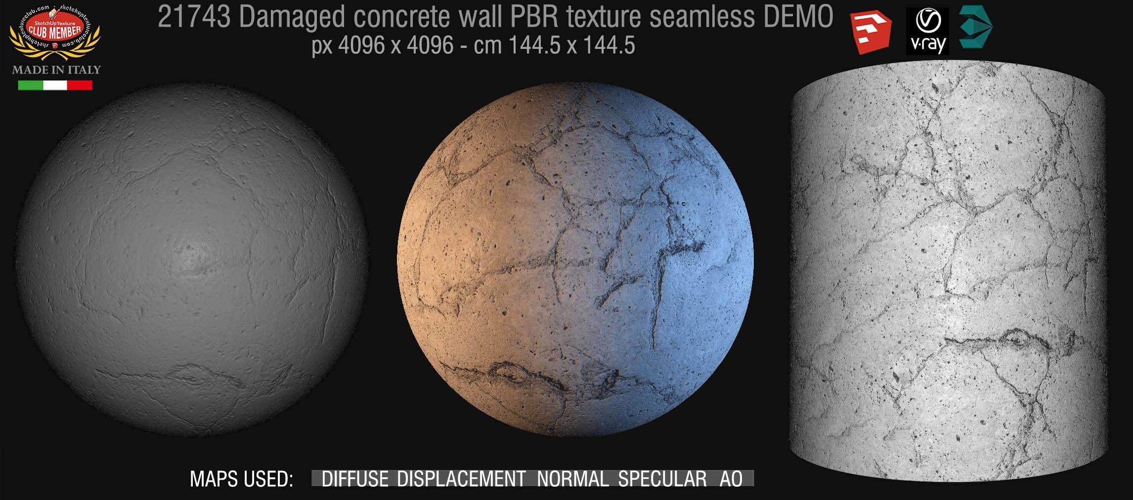 21743 Damaged concrete wall PBR texture seamless DEMO
