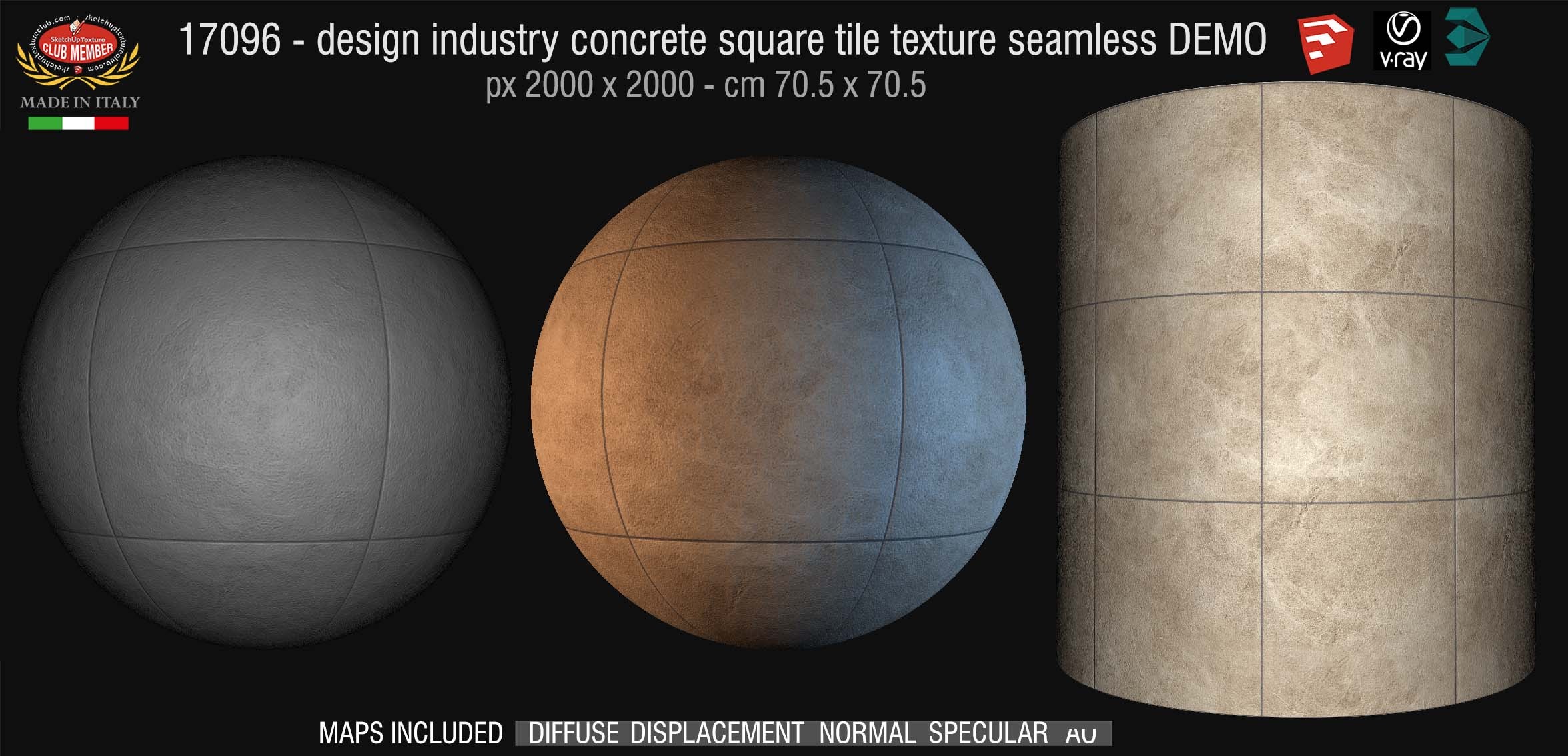 17096 HR Design industry concrete square tile texture seamless + maps DEMO