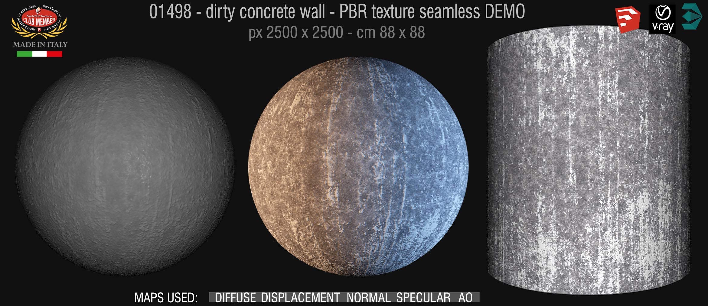 01498 Concrete bare dirty wall PBR texture seamless DEMO