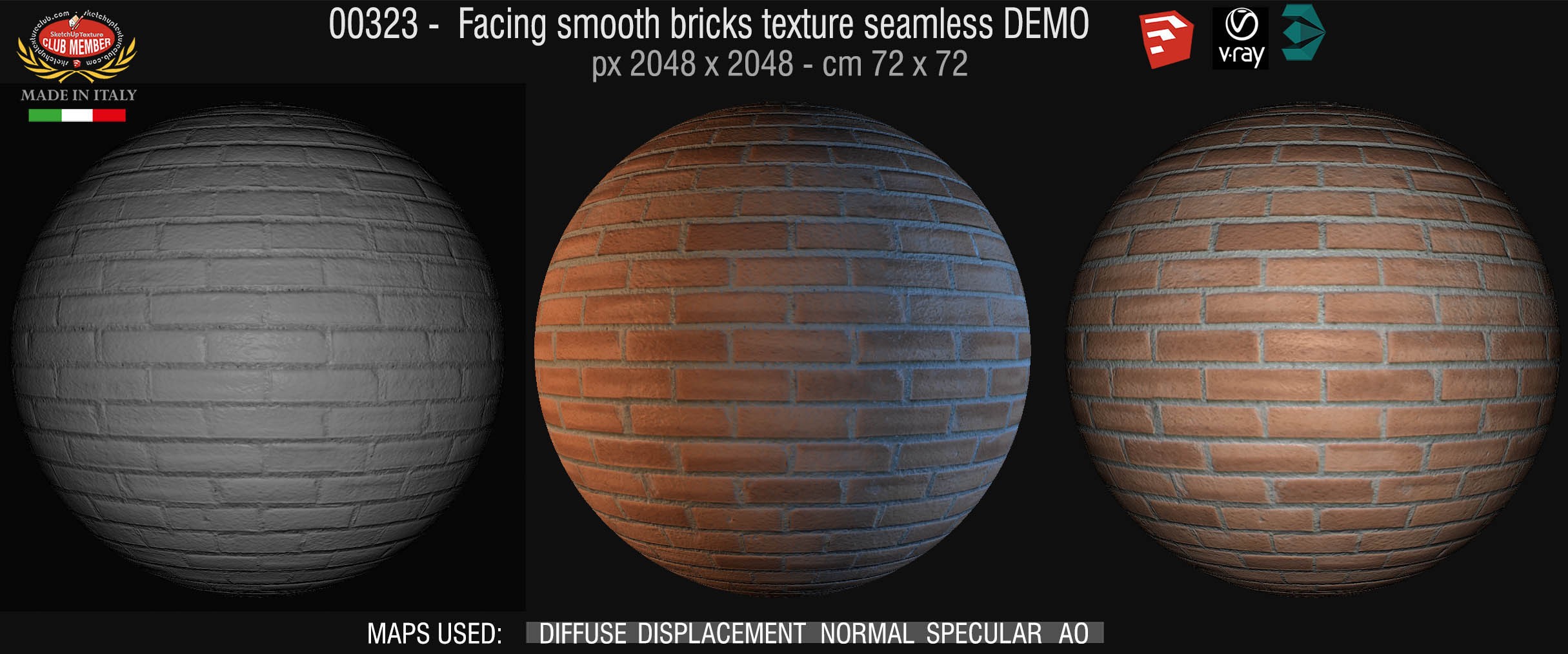 00323 Facing smooth bricks texture seamless + maps DEMO