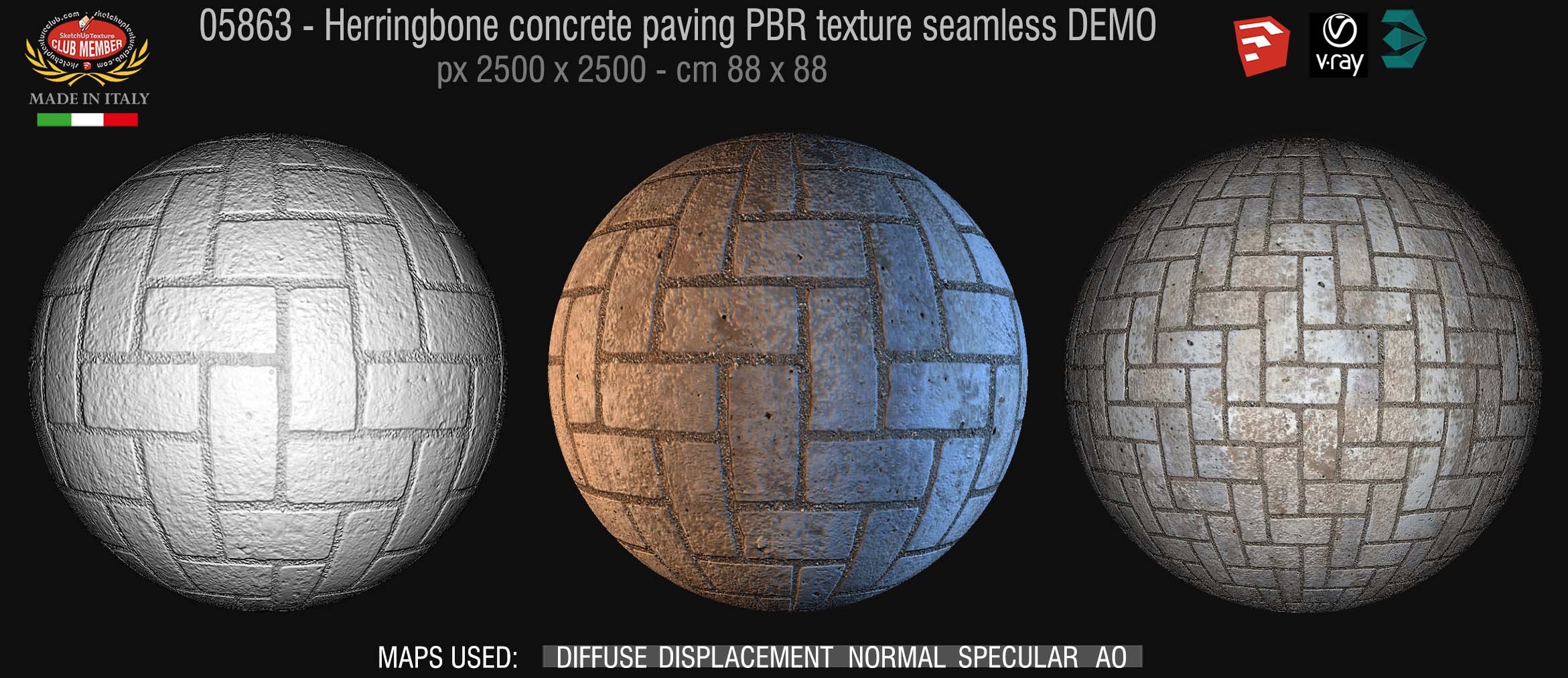 05863 Herringbone concrete paving PBR texture seamless DEMO