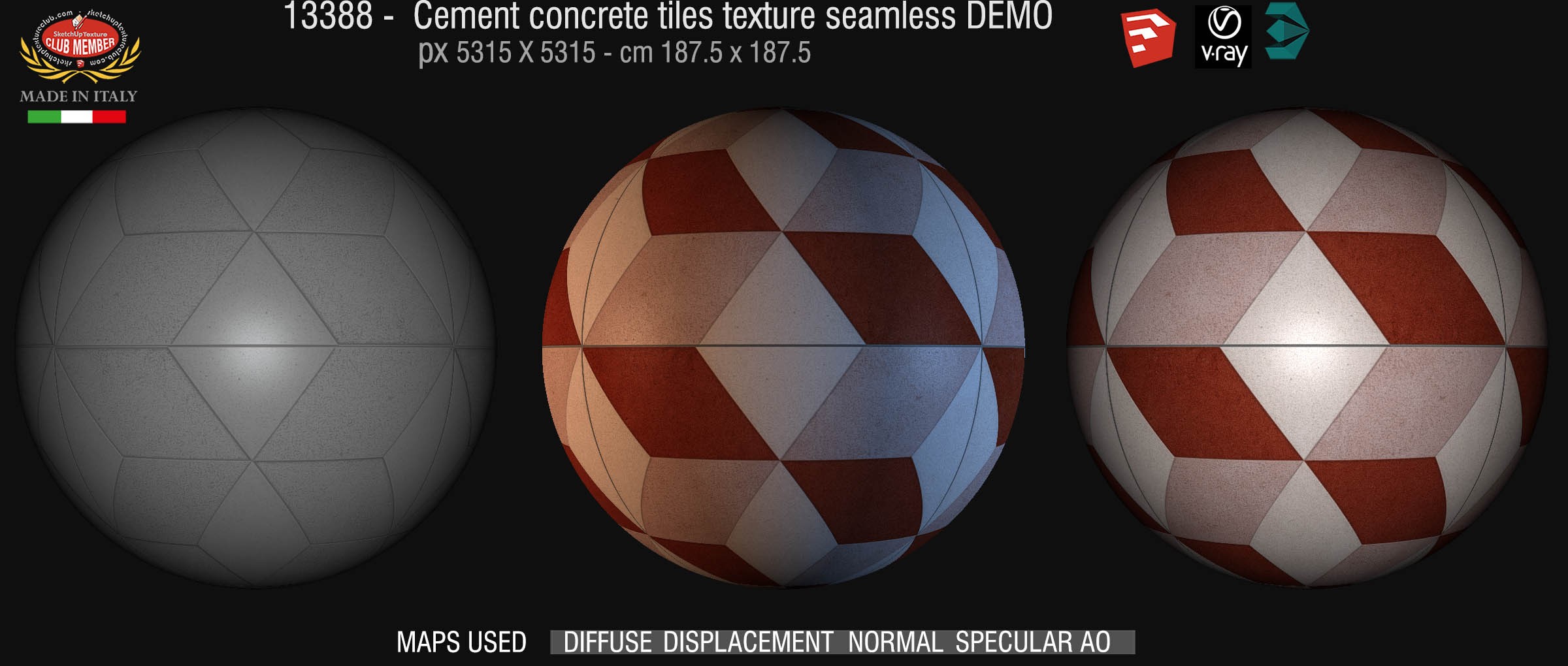 13388 Cement concrete tile texture seamless + maps DEMO