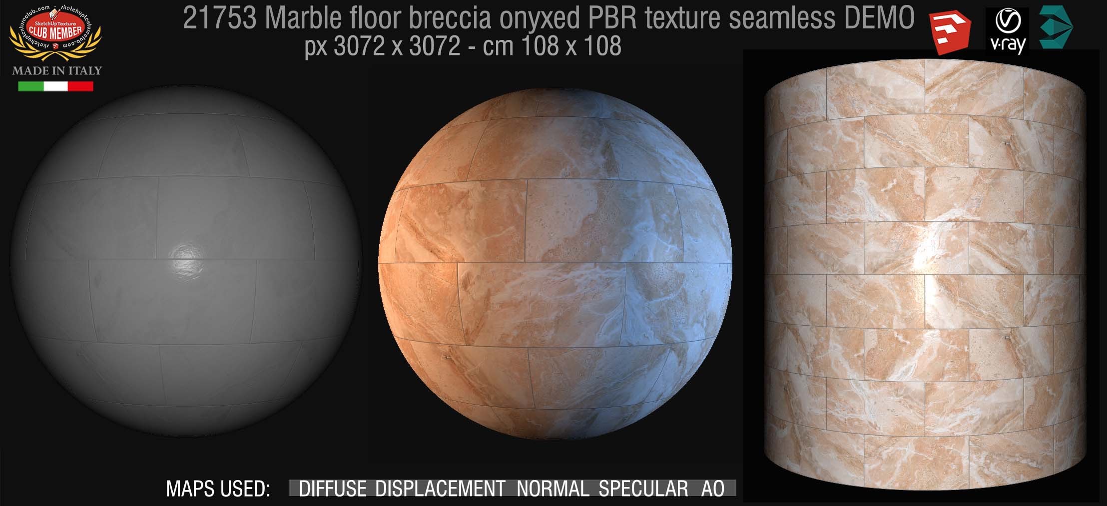21753 Marble floor breccia onyxed PBR texture seamless DEMO