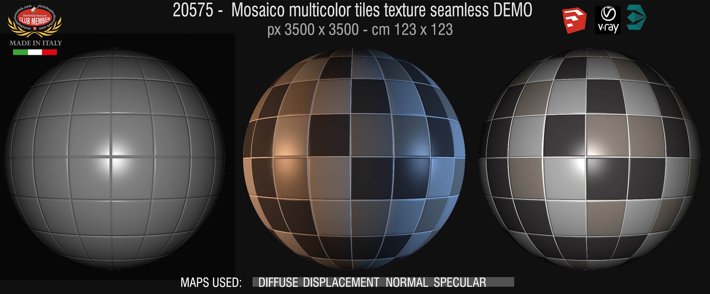 20575 Mosaic multicolor tiles texture + maps DEMO