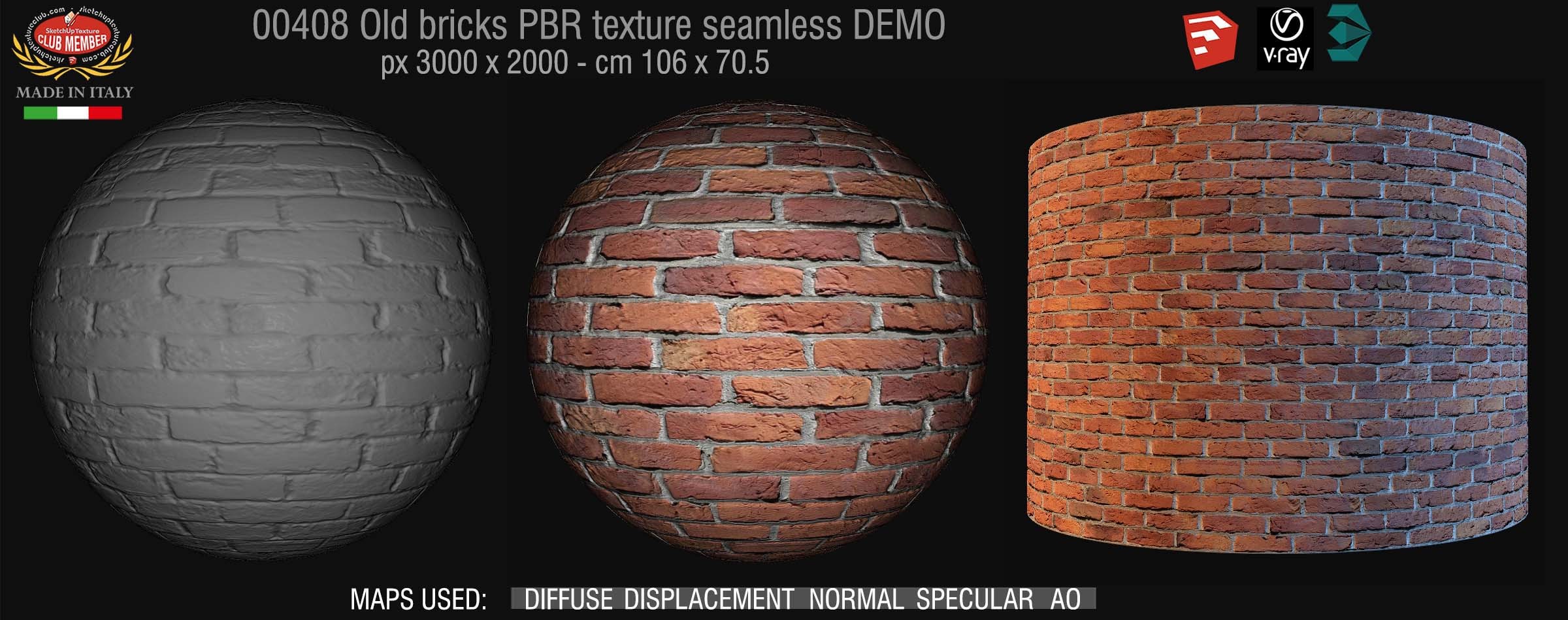 00408 Old bricks PBR texture seamless DEMO