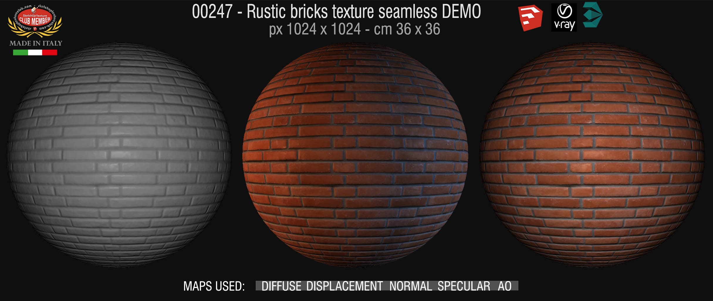 00247 Rustic bricks texture seamless + maps DEMO