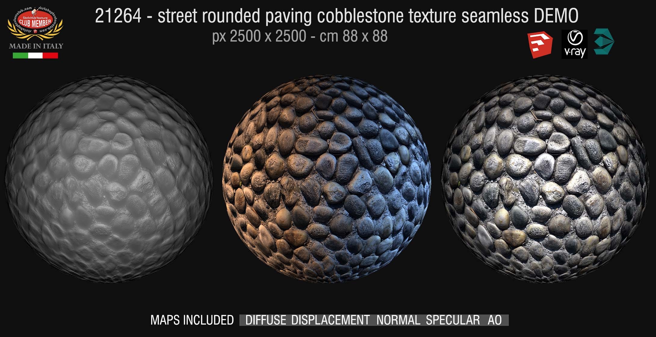 21264 Street paving rounded cobblestone texture + maps DEMO