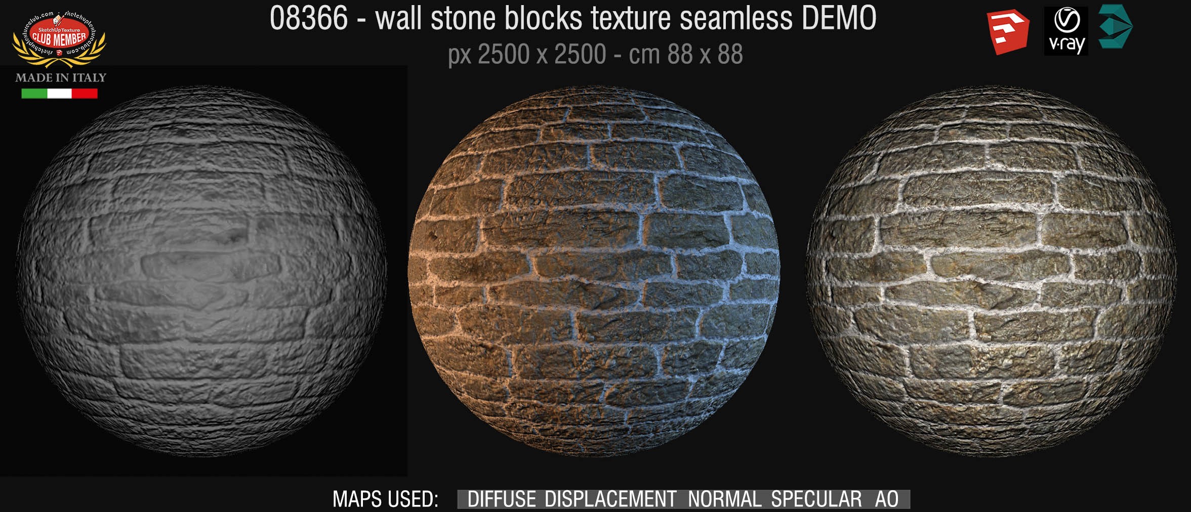 08366 HR Wall stone with regular blocks texture + maps DEMO