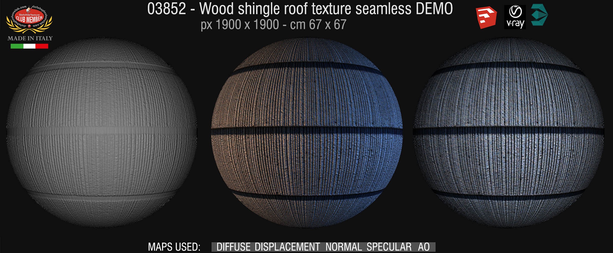 03852 Wood shingle roof texture seamless + maps DEMO