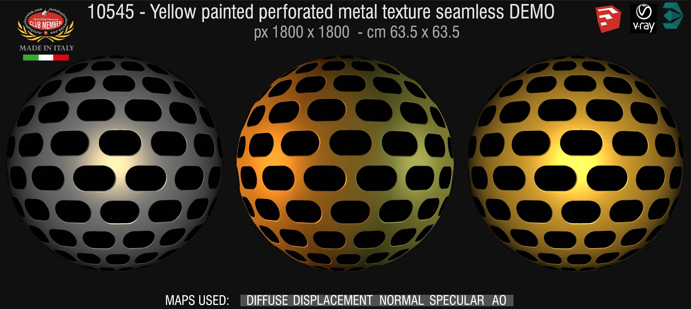 10546 Yellow painted perforate metal texture seamless + maps DEMO