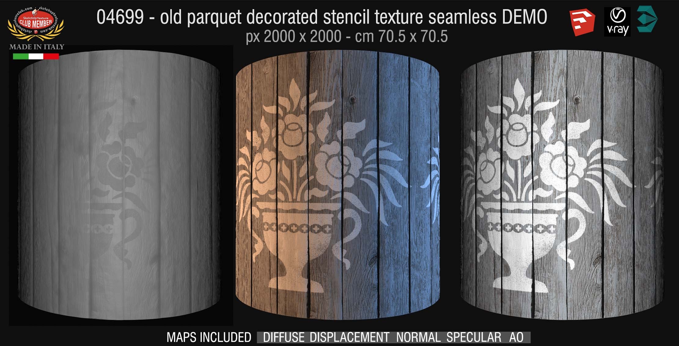 04699 HR Parquet decorated stencil texture seamless + maps DEMO