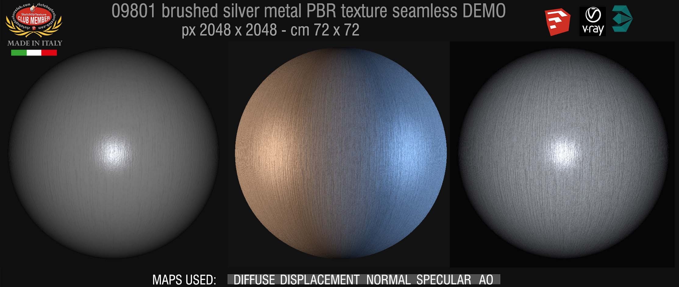 09801 Brushed silver metal PBR texture seamless DEMO