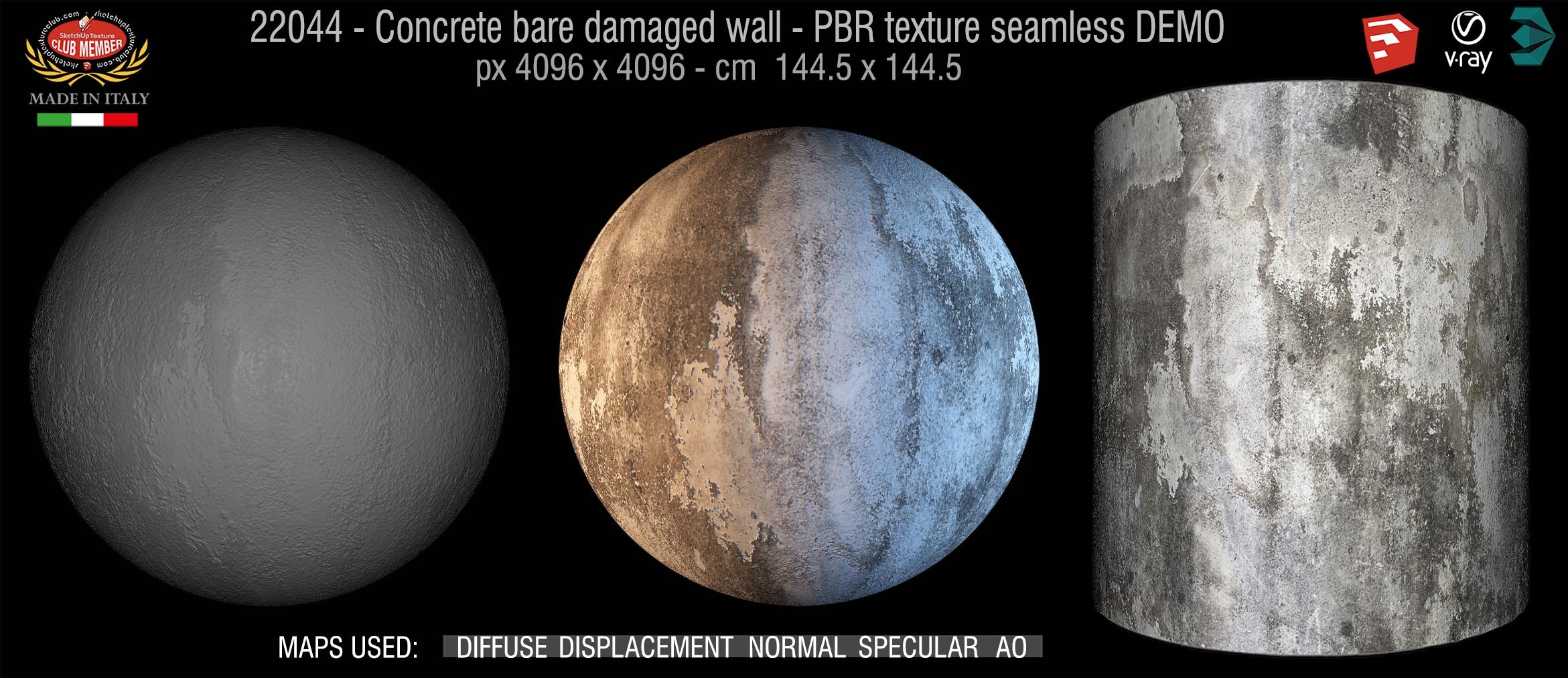 22044 Concrete bare damaged wall PBR texture seamless DEMO