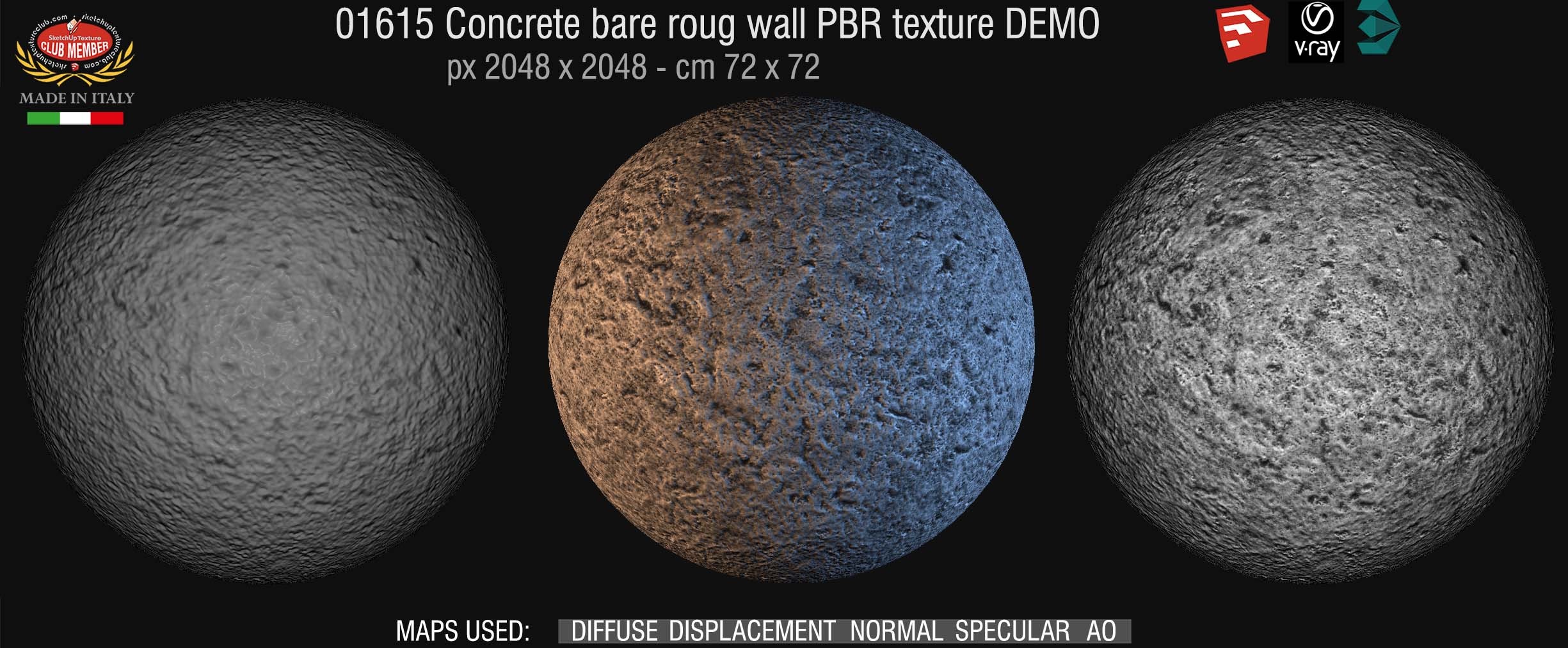01615 Concrete bare rough wall PBR texture seamless DEMO