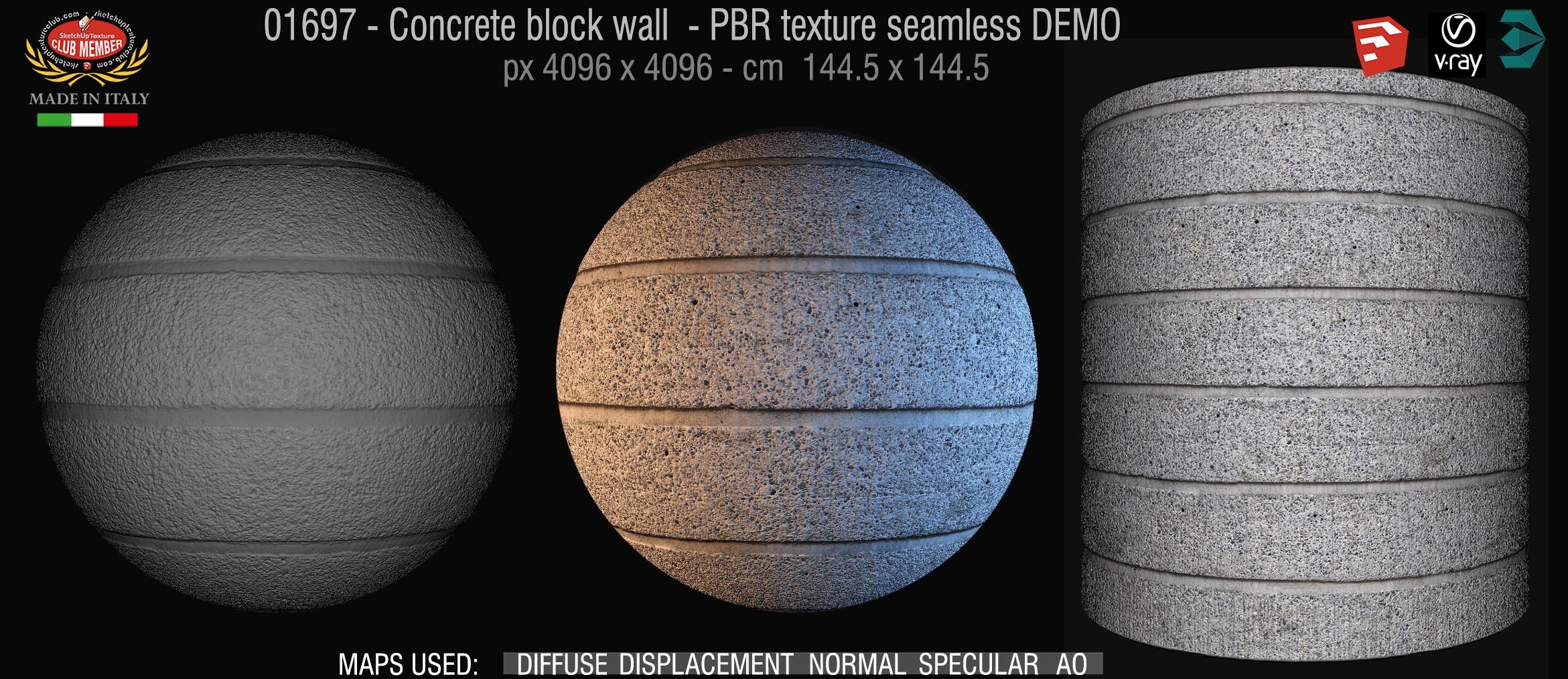 01697  Concrete block wall PBR texture seamless DEMO