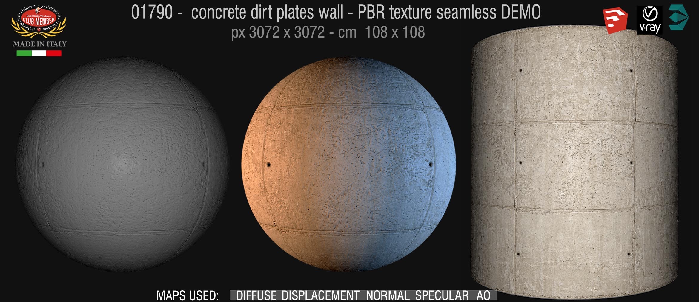 01790 concrete dirt plates wall PBR texture seamless DEMO