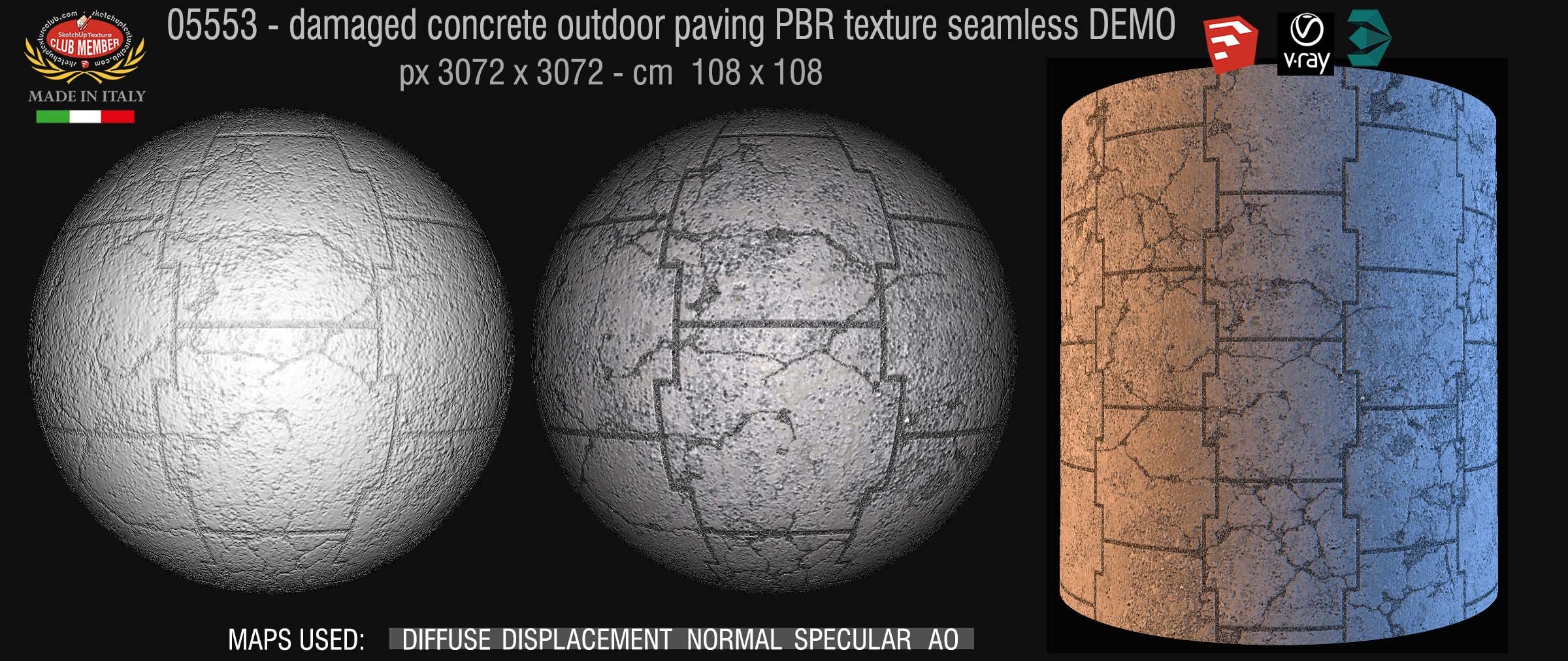 05553 Damaged concrete outdoor paving PBR texture seamless DEMO