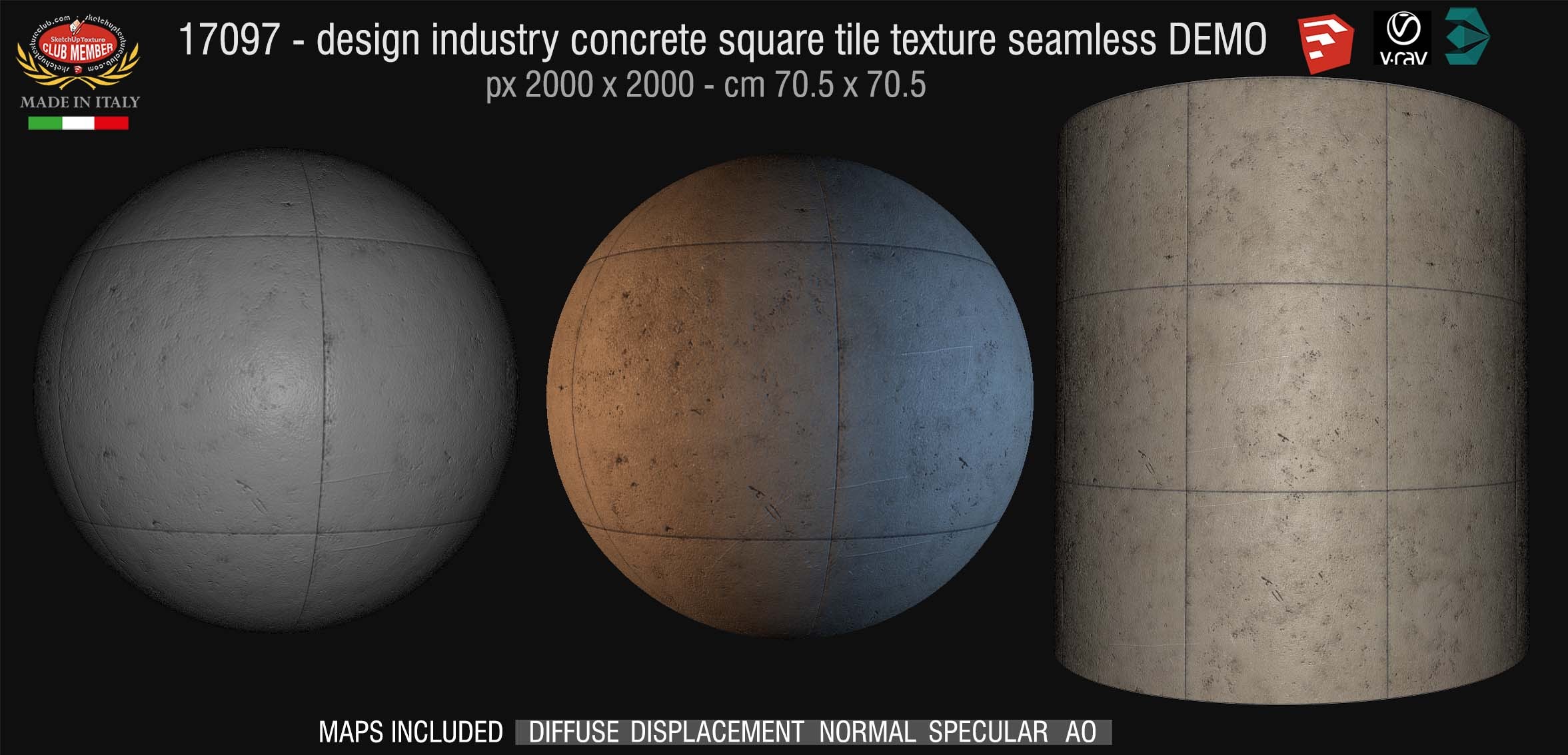 17097 HR Design industry concrete square tile texture seamless + maps DEMO
