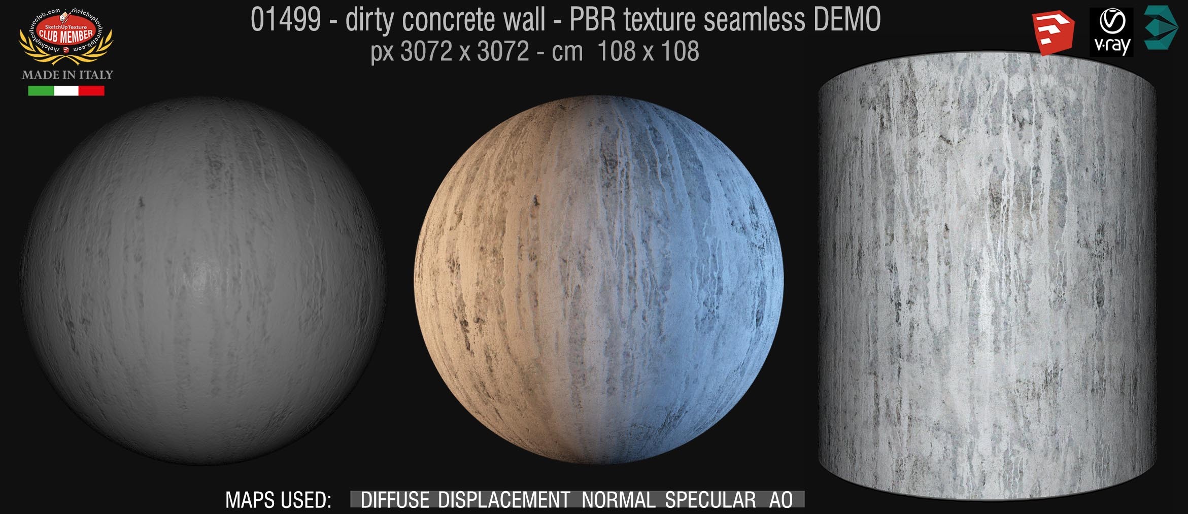 01499 Concrete bare dirty wall PBR texture seamless DEMO